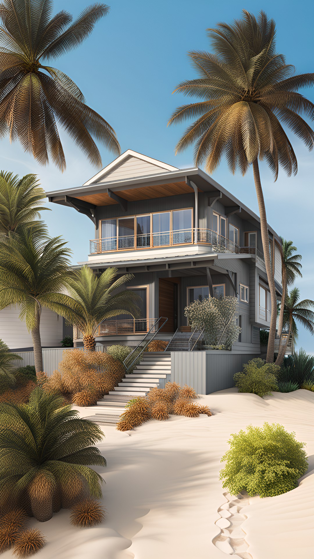 Dream beach house - a house on a beach with palm tree around the house preview