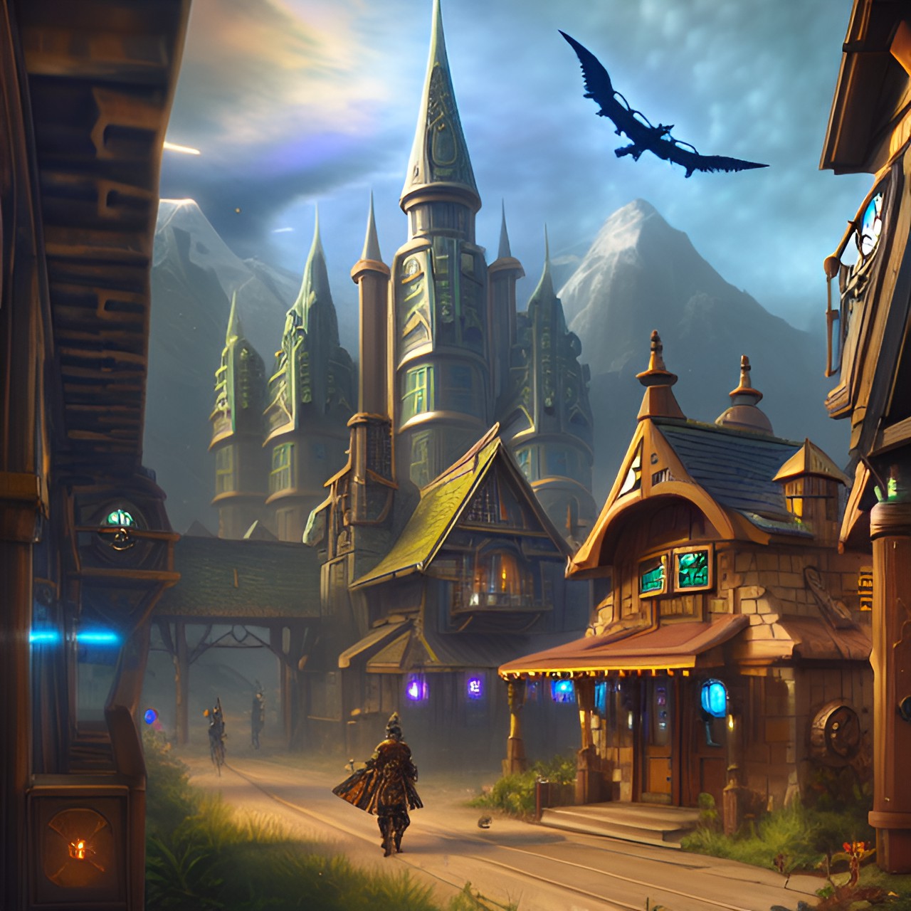 sci-fi, steampunk, elven village preview