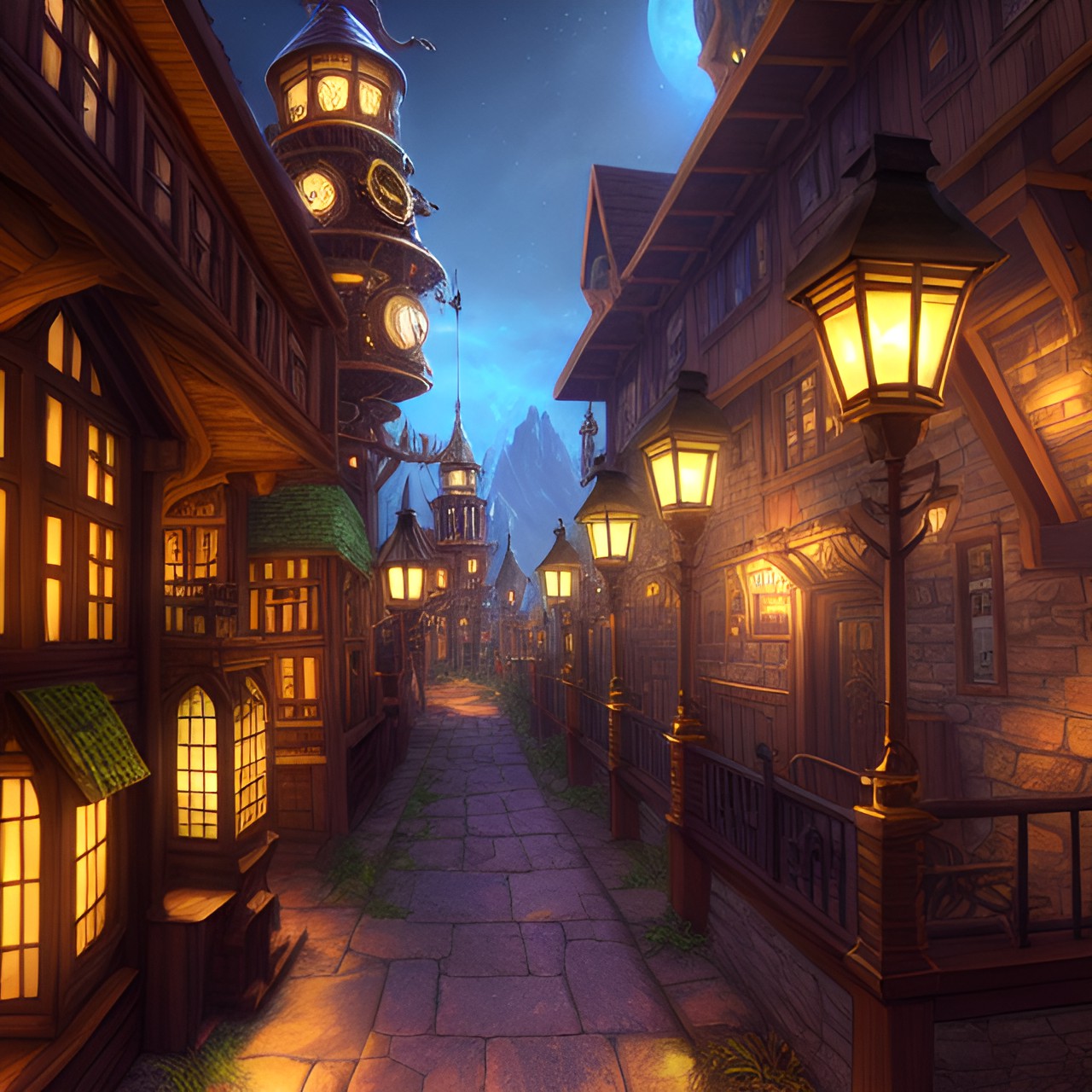 steampunk elven village preview