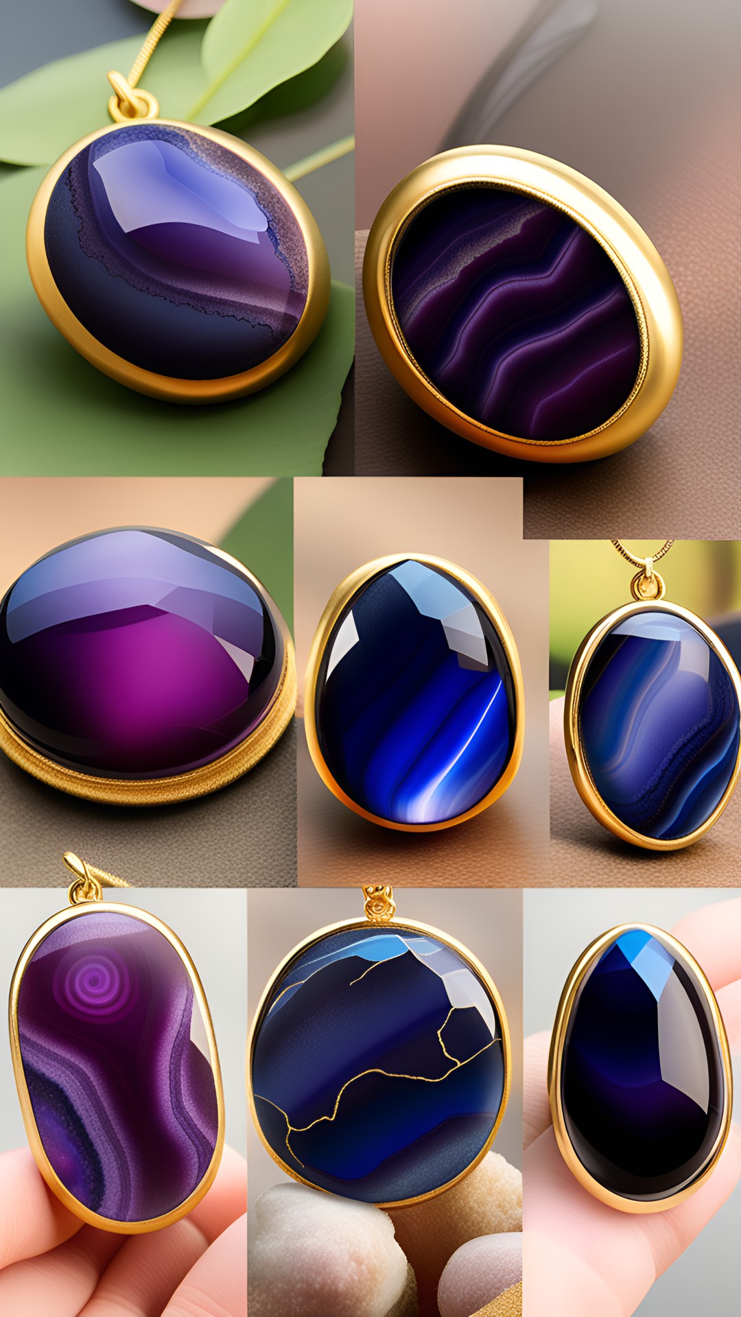 dark purple, dark blue, dark pink and black magical vampire / agate stones jewelry and gold filament gemstone jewelry / magical lighting / mesmerizing preview