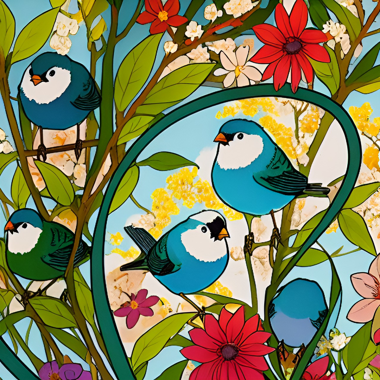 birds and flowers preview