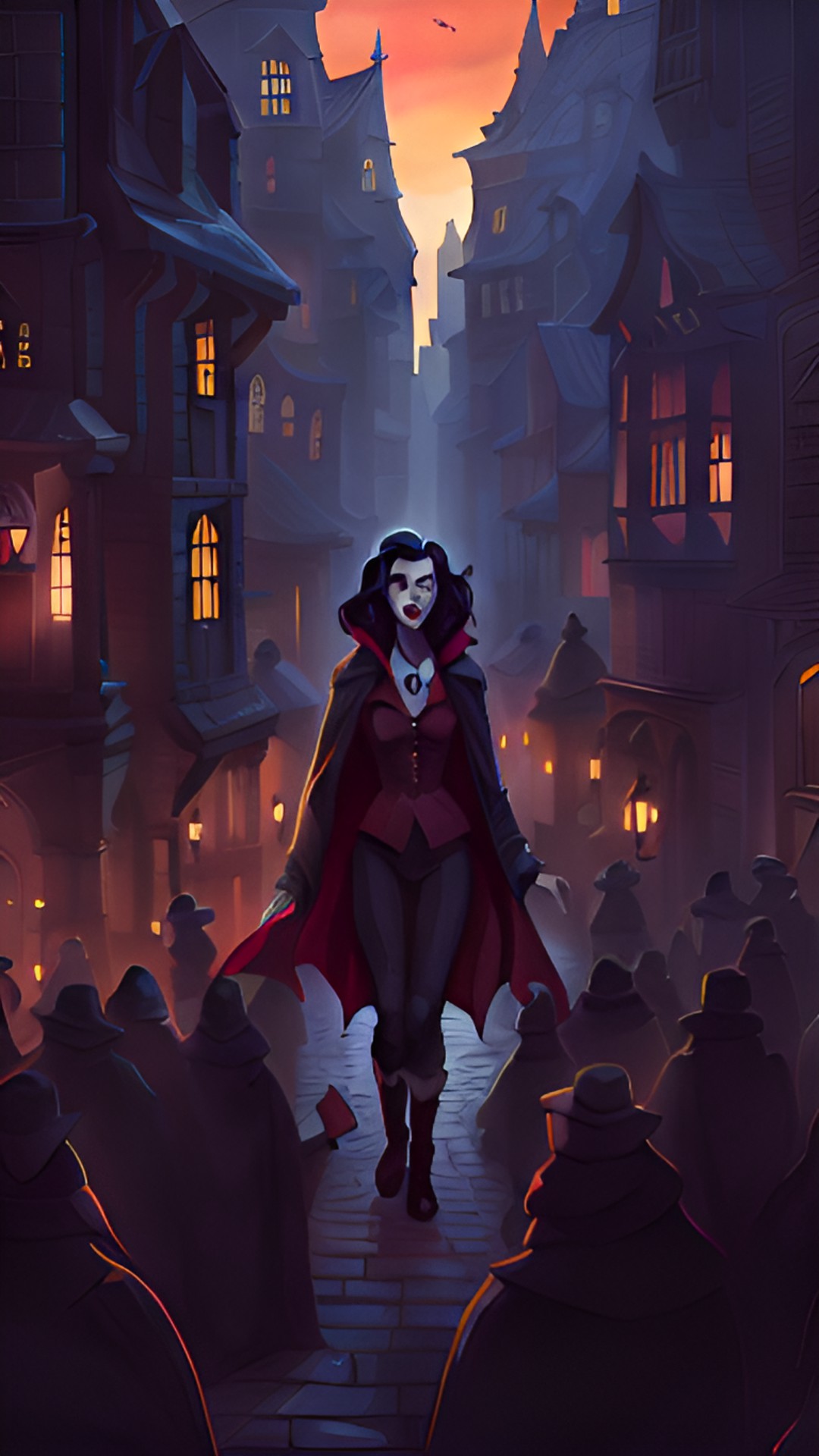 a nice woman vampire in a middle age city with lot of poeple preview