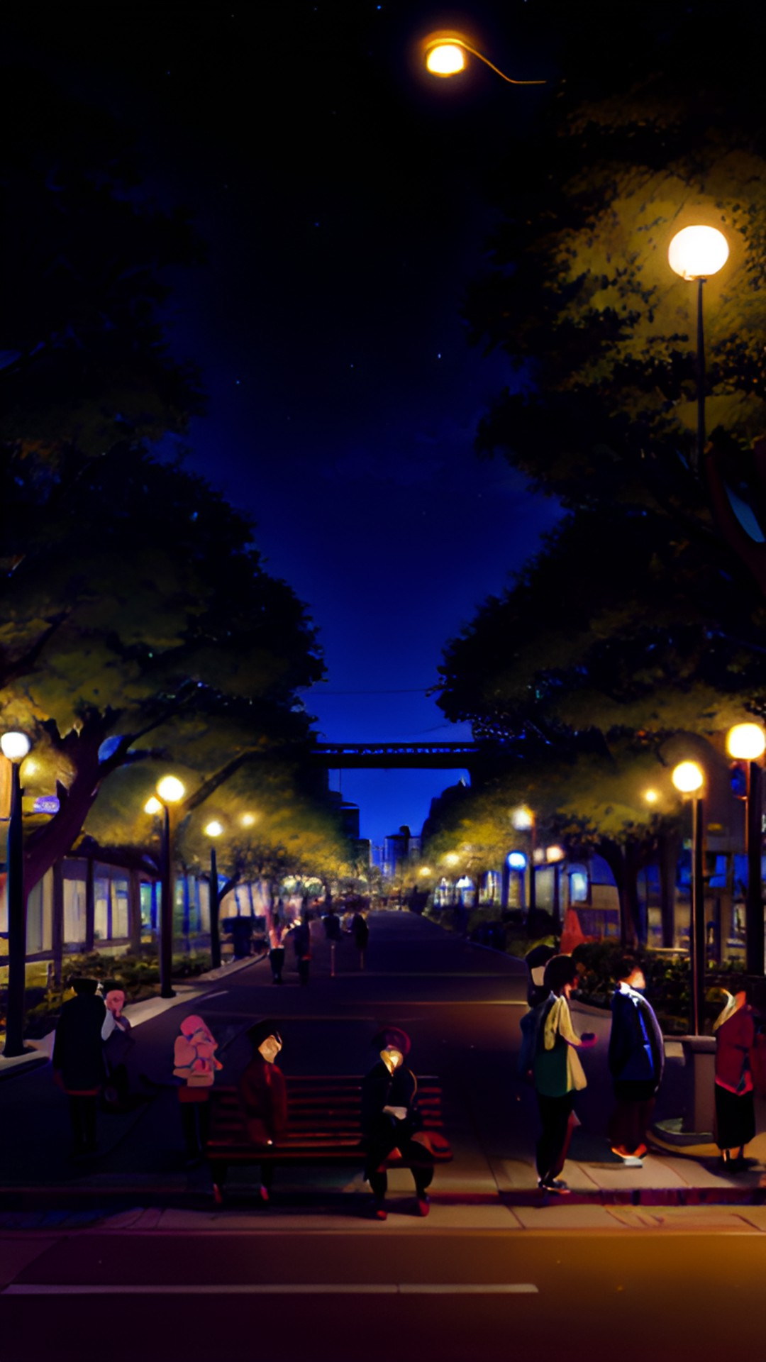 park Tehkhoda - park is dark at night but car's running on street people sitting on the bench inside the park preview