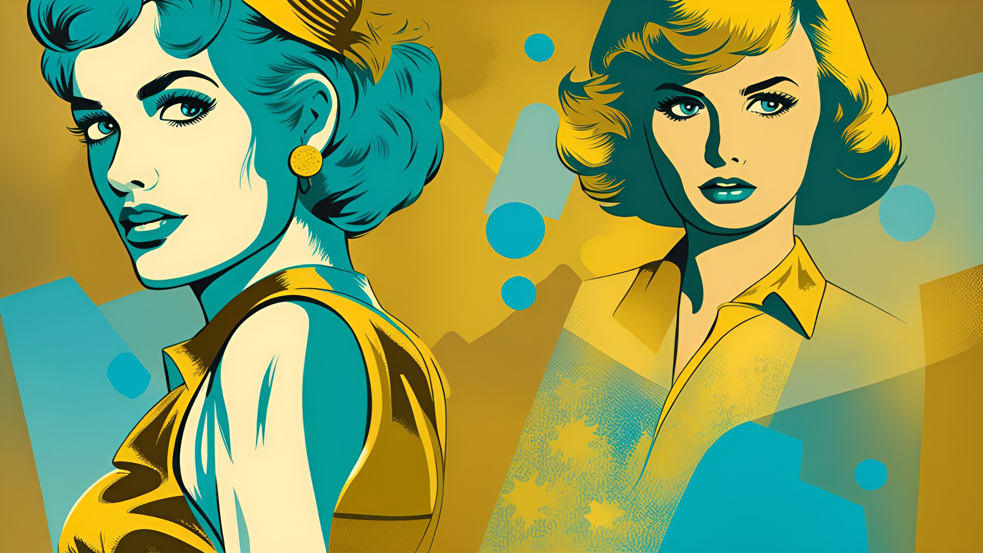 gold and aquamarine print, pop art, nancy drew theme, uhd, high quality image, 8k preview