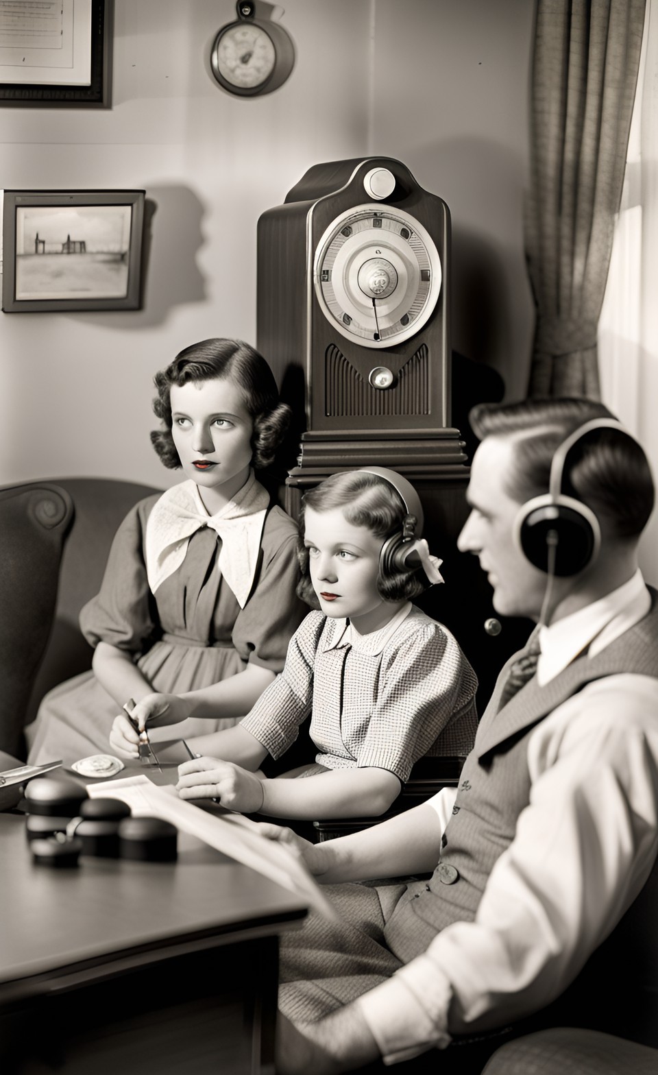 Listen to the Radio - a family in the 1930’s listening to the radio in the living room preview