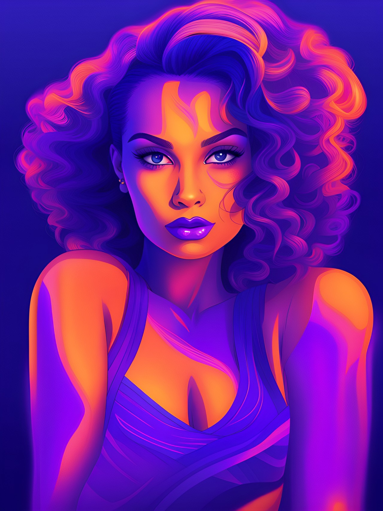 neon orange and violet portrait, pop art, exotic dancer, accentuated curves, uhd, high quality image, 8k preview