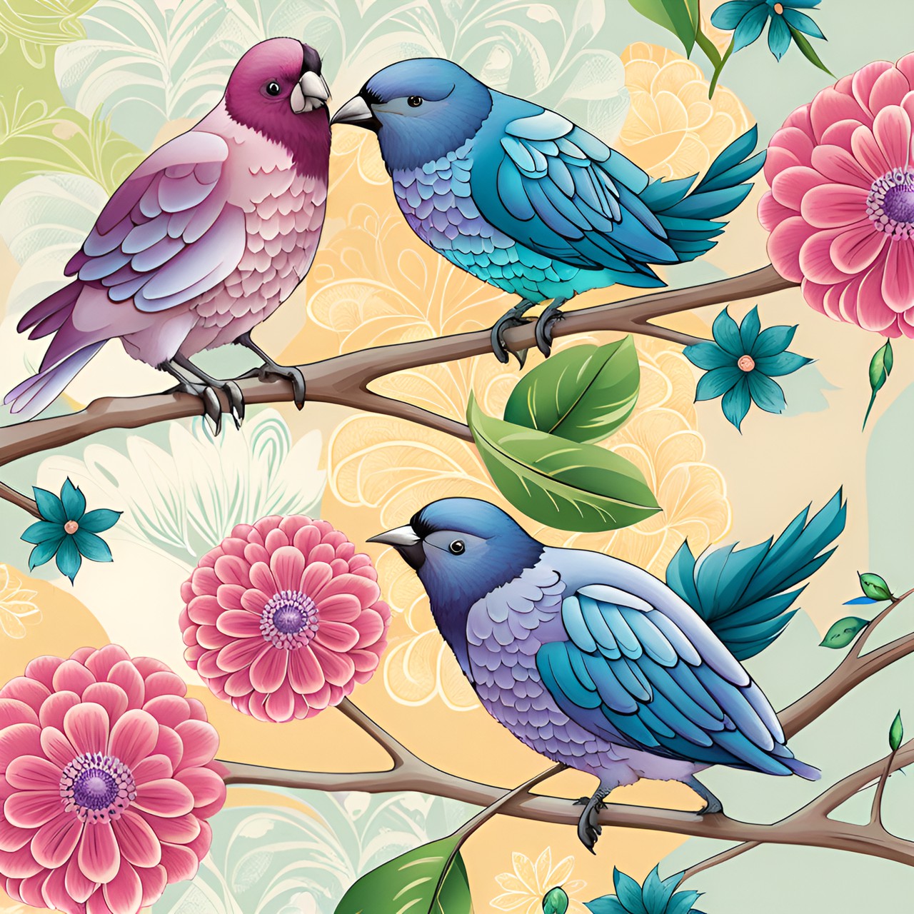 birds and flowers preview