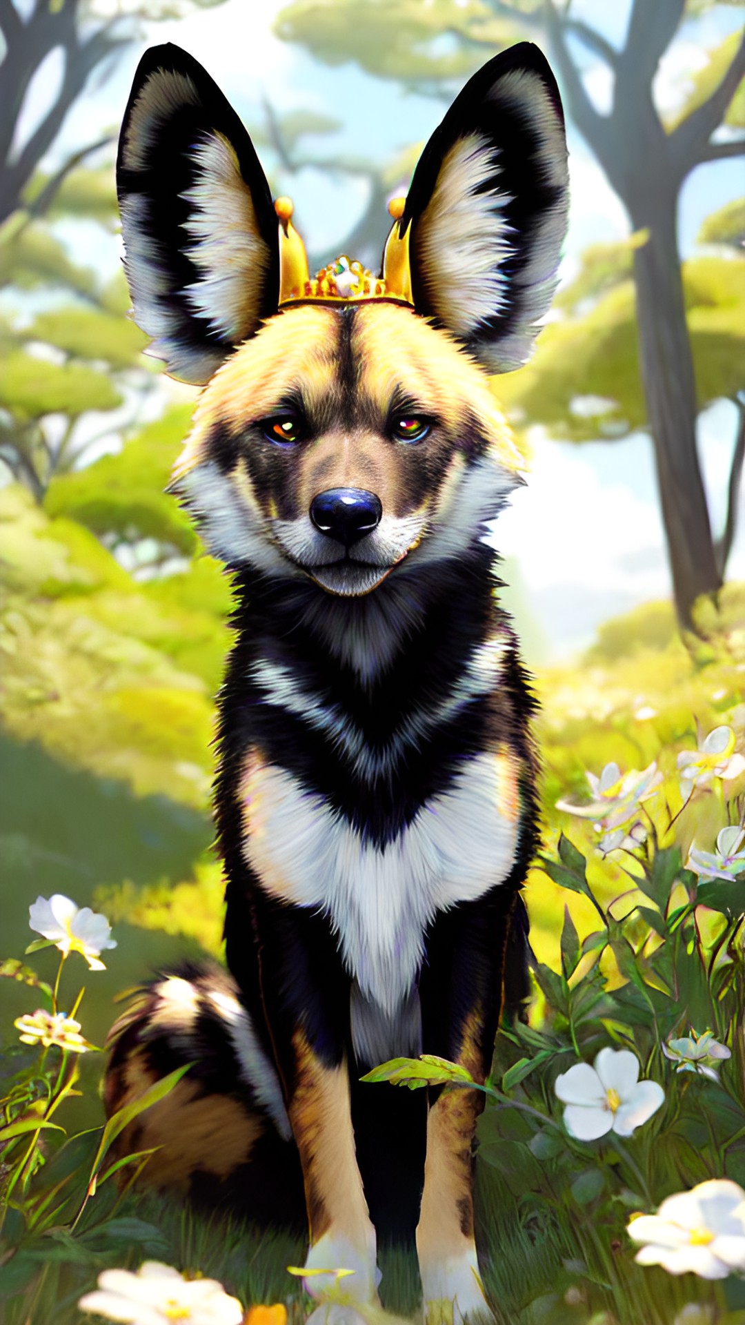 Queen wild dog - african wild dog wearing a crown of silver￼ preview