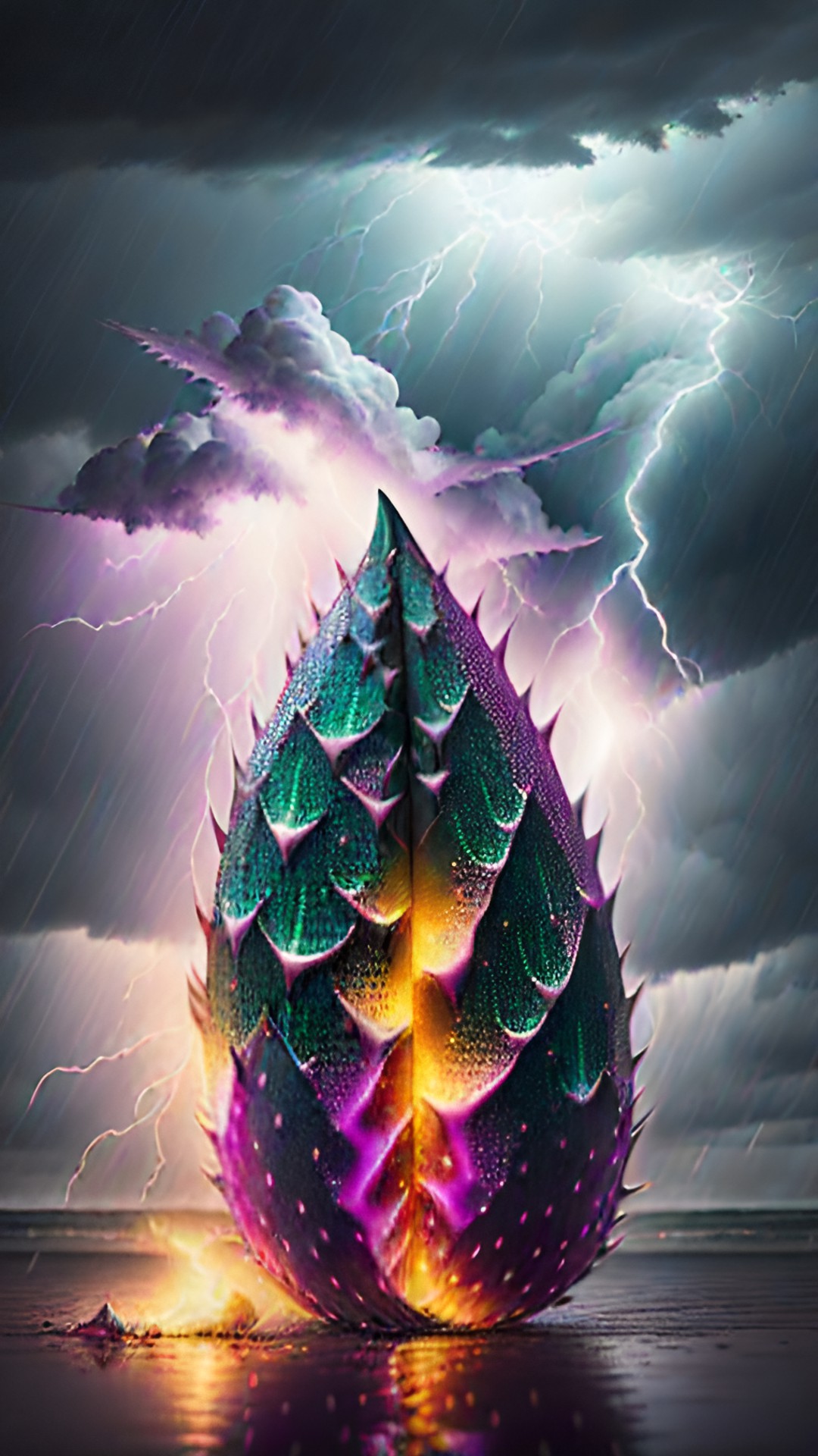 a couple of dragon fruits next to a lightning storm preview