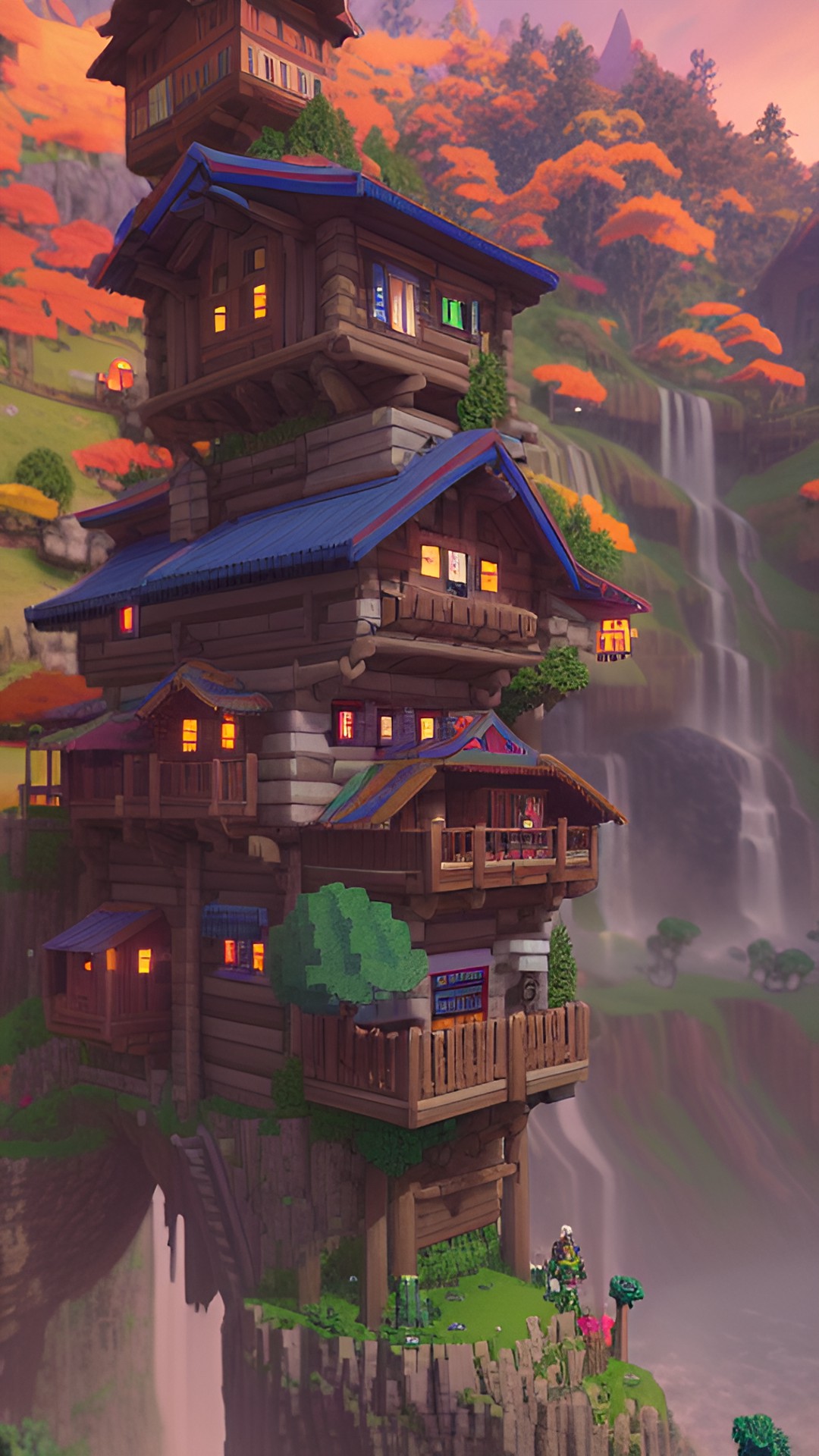 hidden village in the mountains pixel art preview