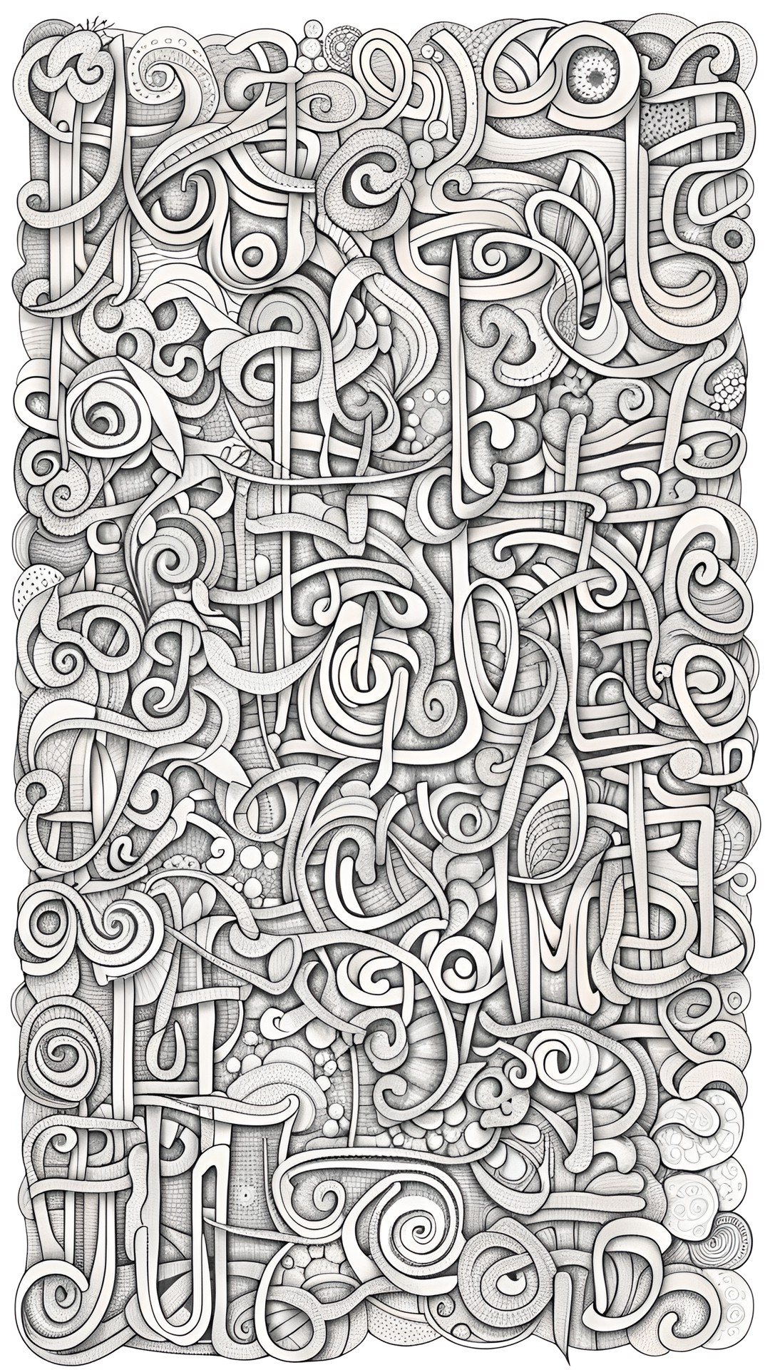 word art with words, asemic writing, coloring page preview