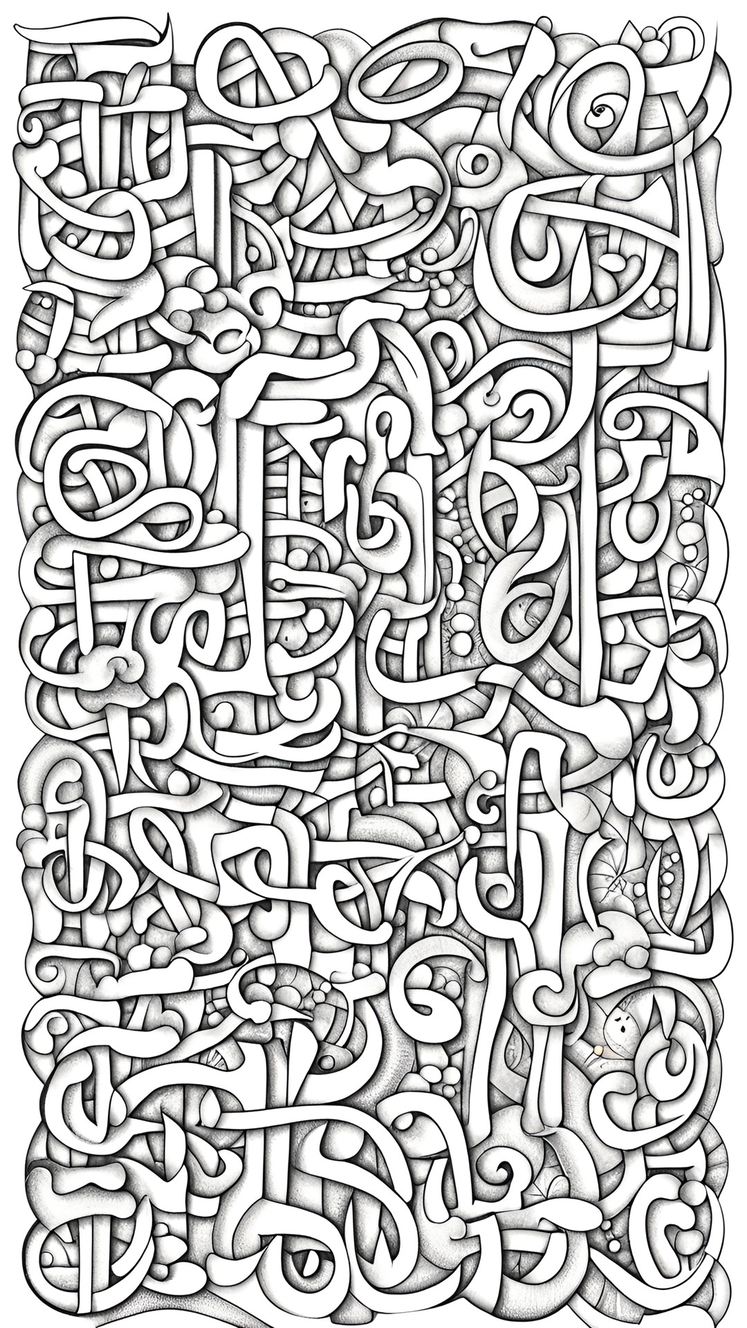 word art with words, asemic writing, coloring page preview