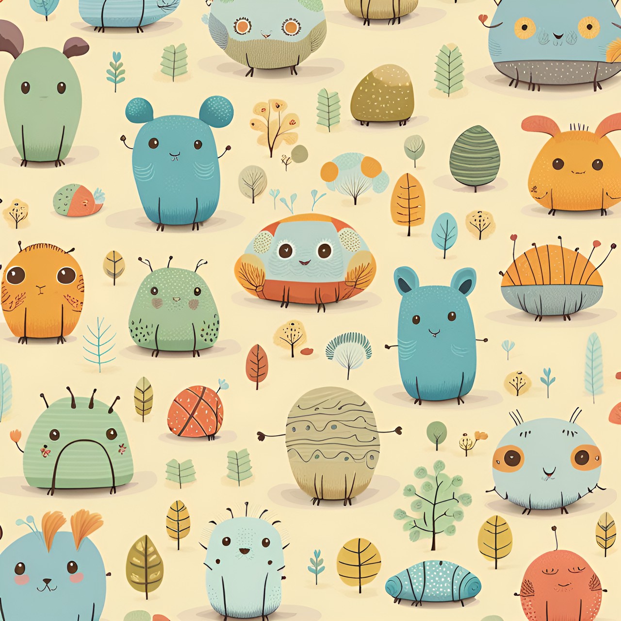 cheerful wallpaper pattern with cute tiny critters preview