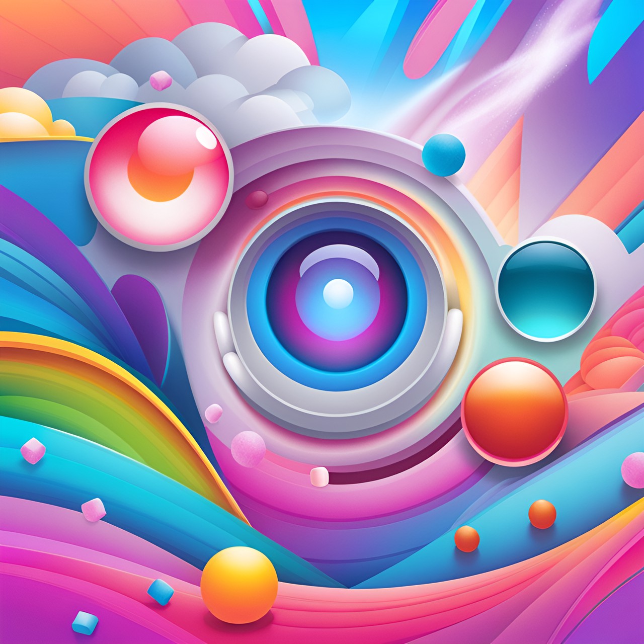 icon background to the edge, surreal dreamscape , colorful, eye-catching,blank center preview