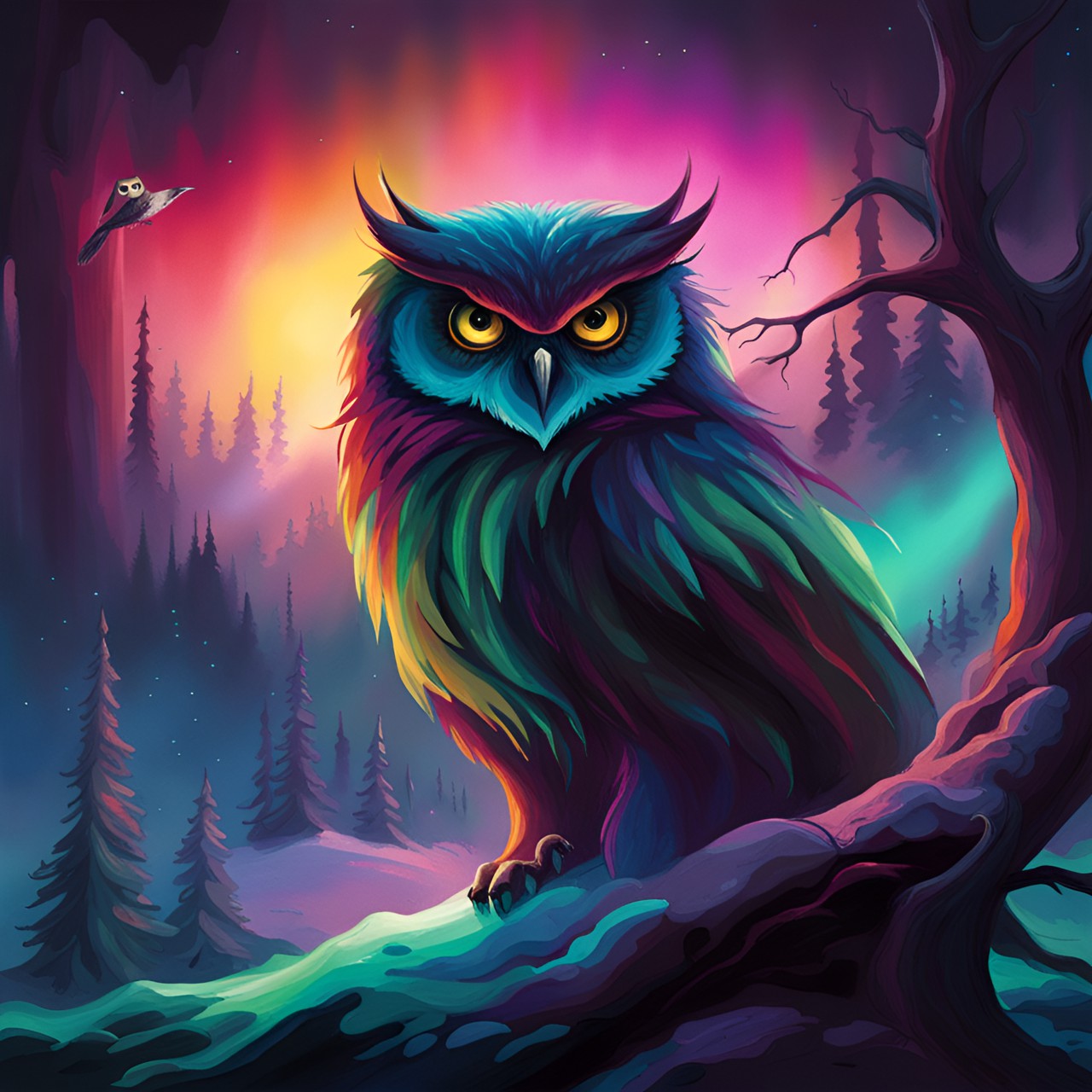 Owl Fright - northern lights with an owl preview