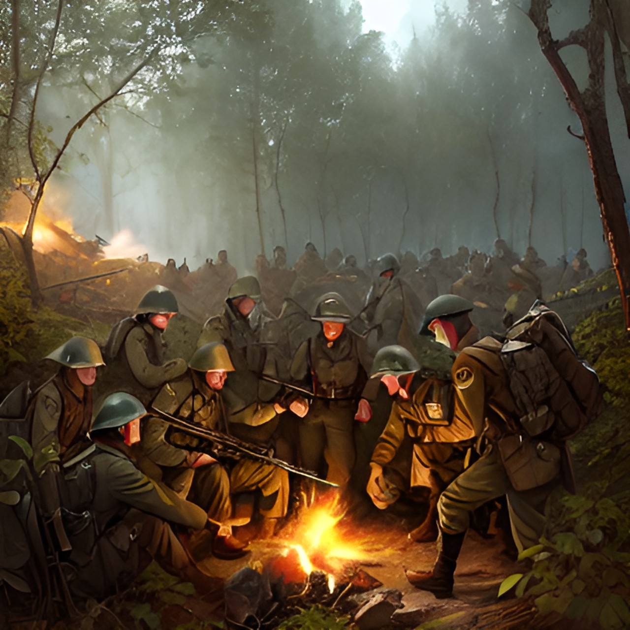 war ussr ww2 soldiers combat - "a group of ww2 soldiers from the ussr in the midst of combat. forest night russia preview