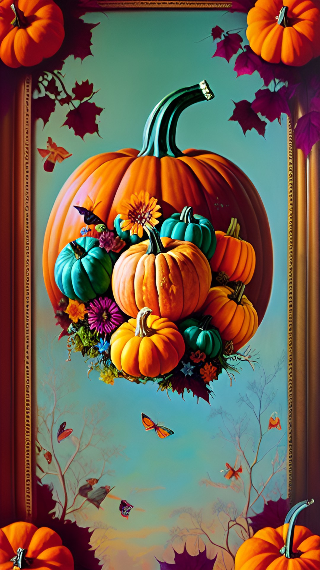 Pumkin postcard - frame around a postcard with pumkins and ornaments preview