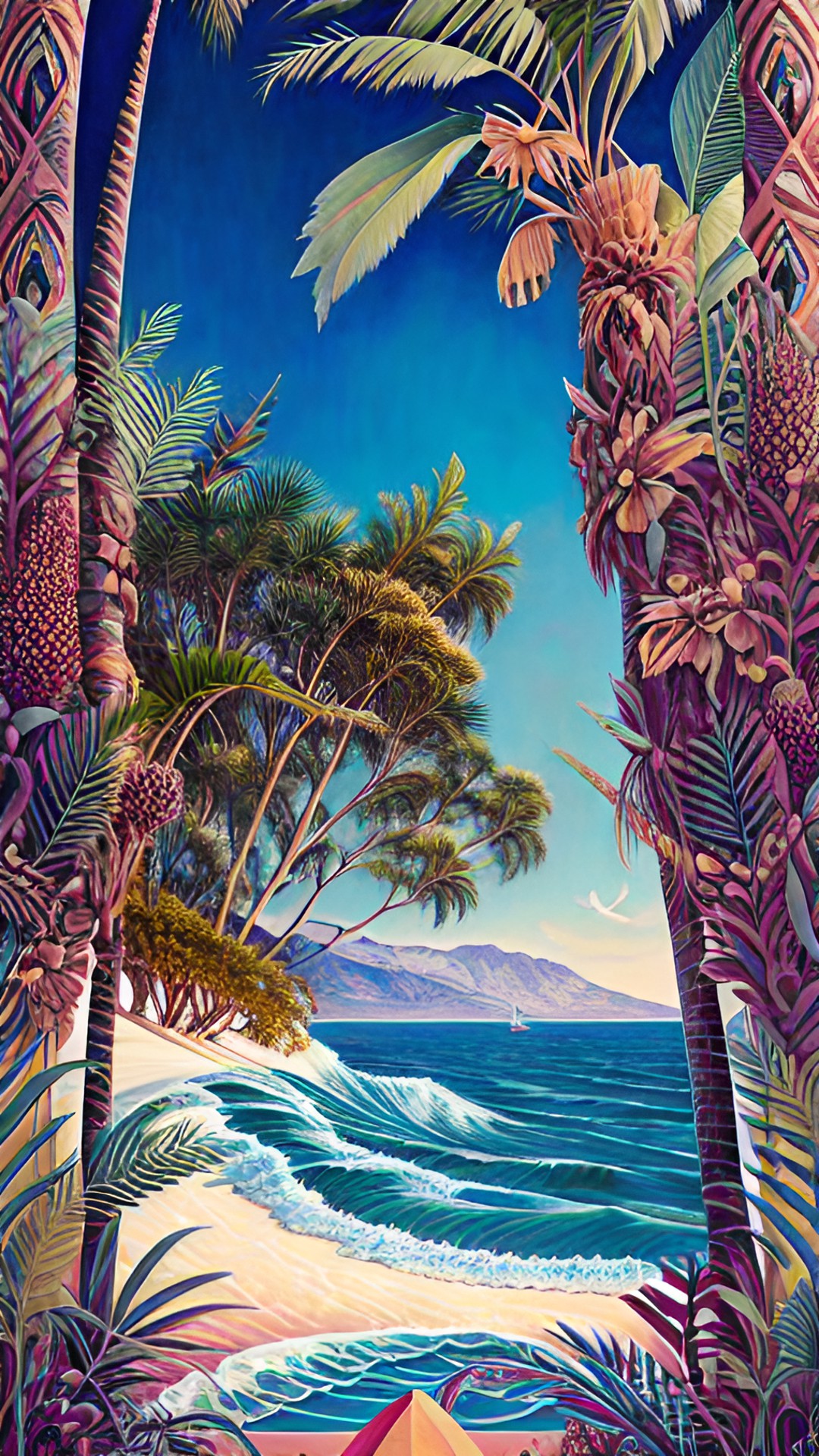 beach. wave. boat. palm tree. mountain preview