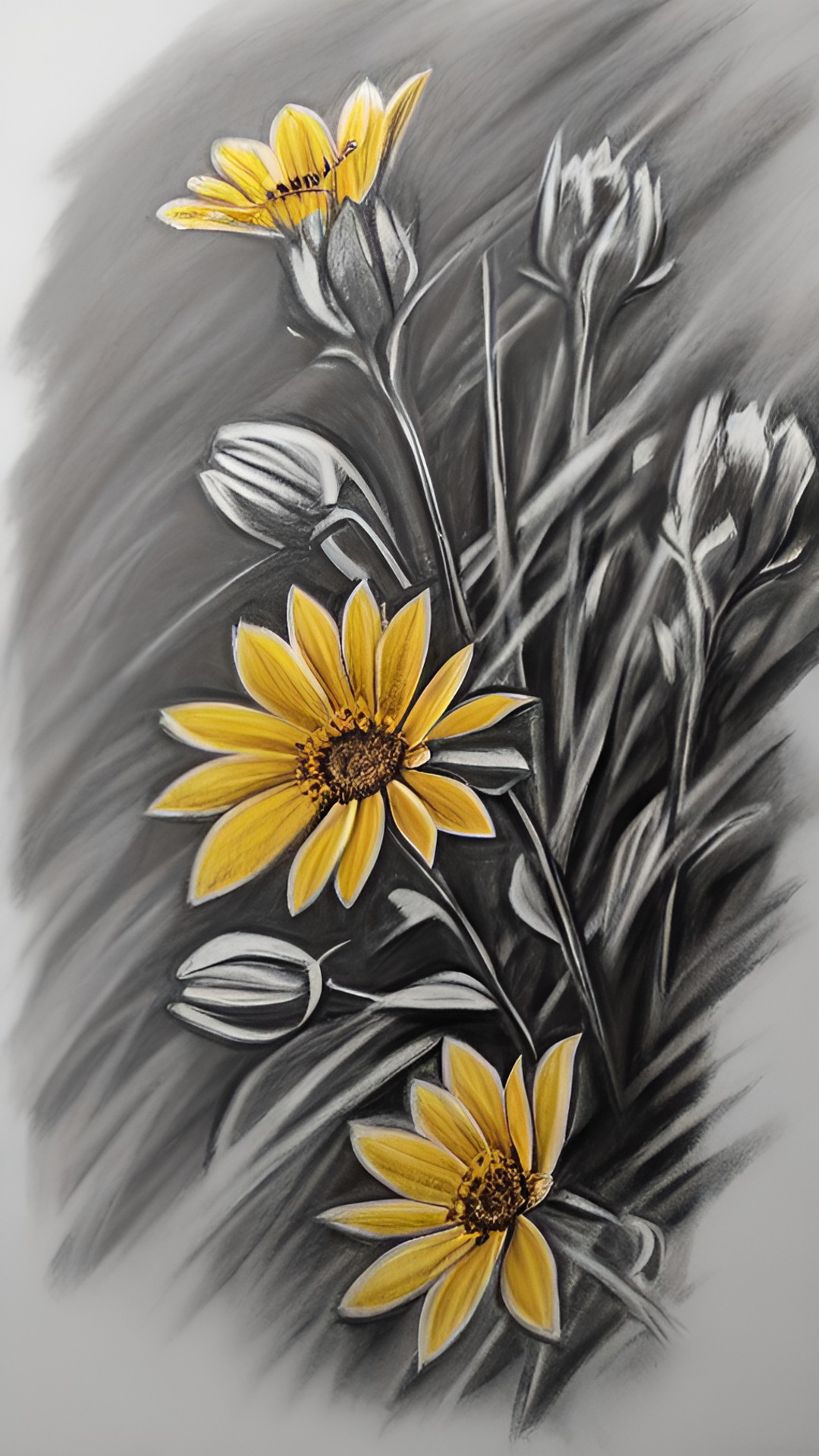 charcoal sketch of autumn flowers preview