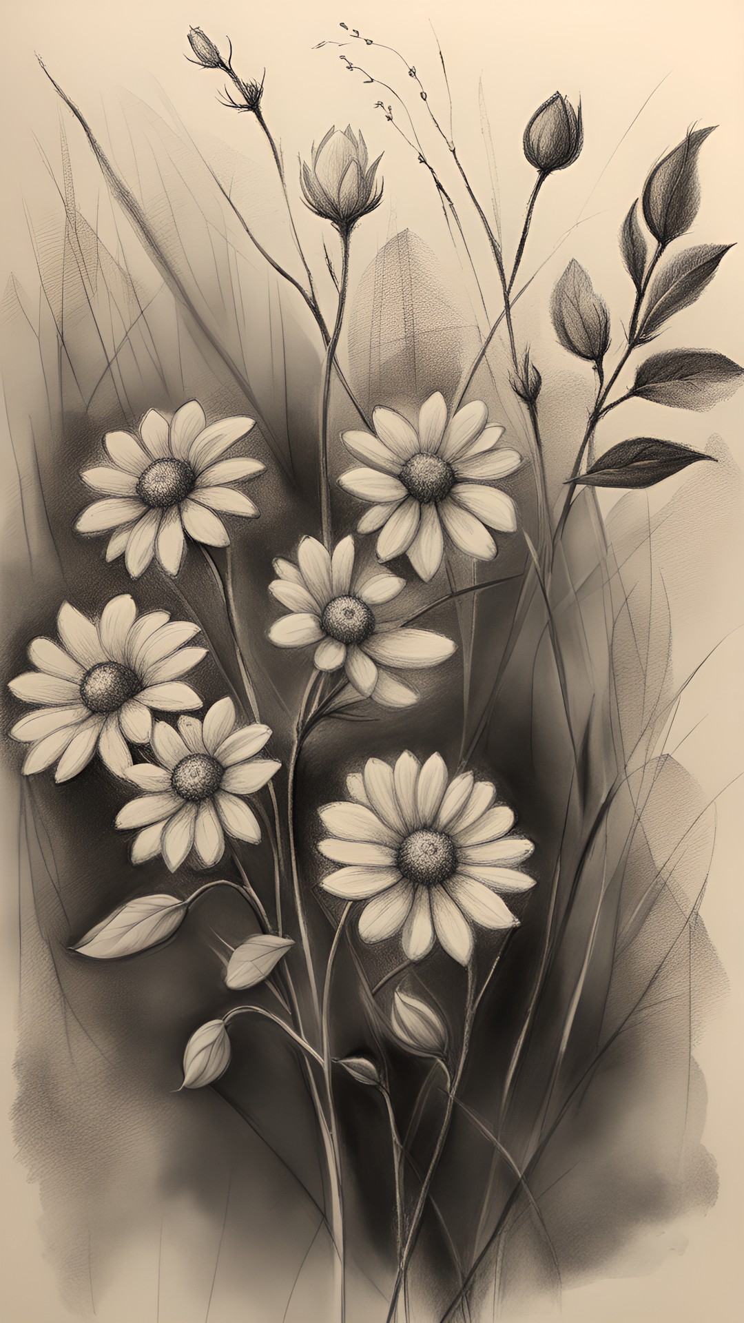 charcoal sketch of autumn flowers preview