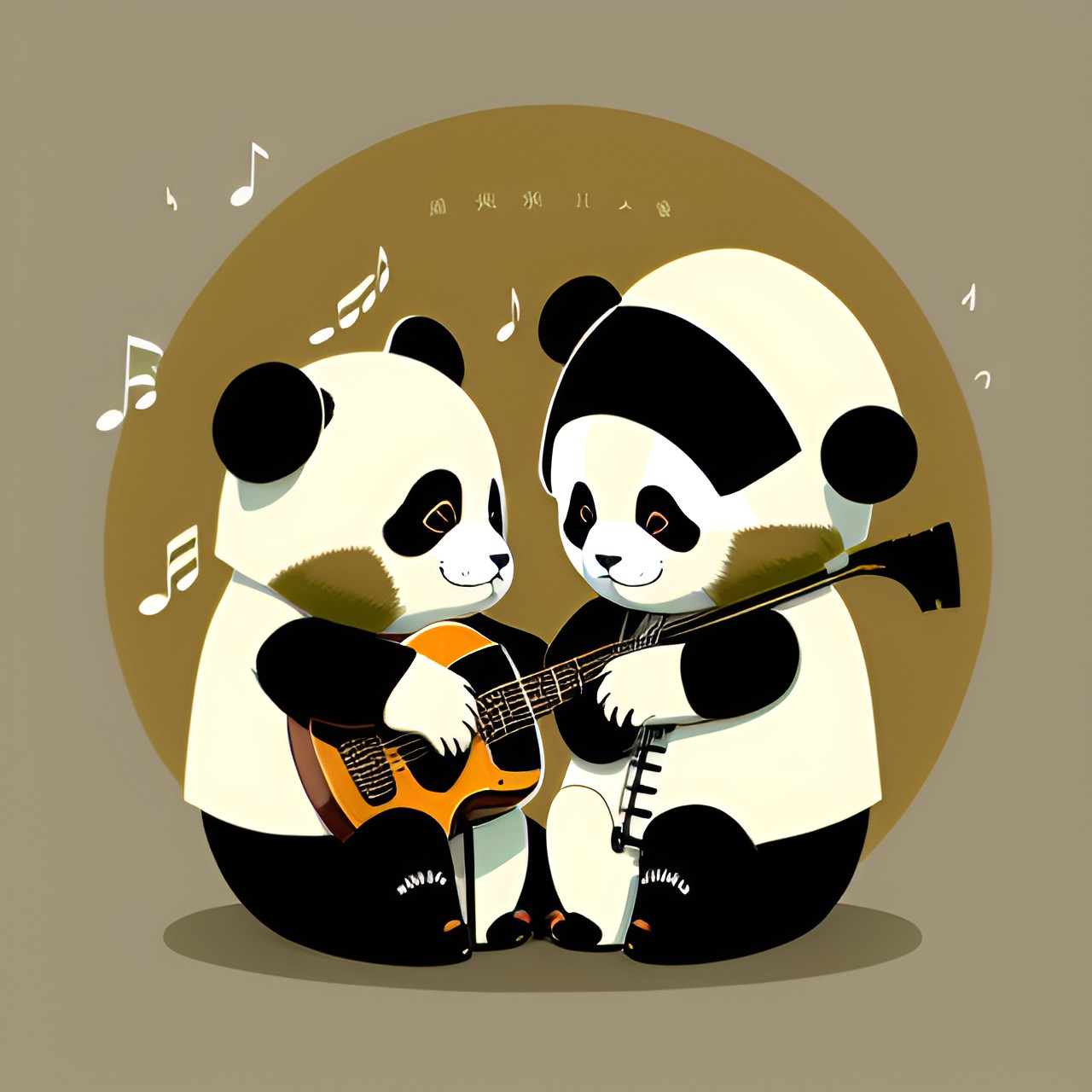 logo of two panda playing music together without details preview