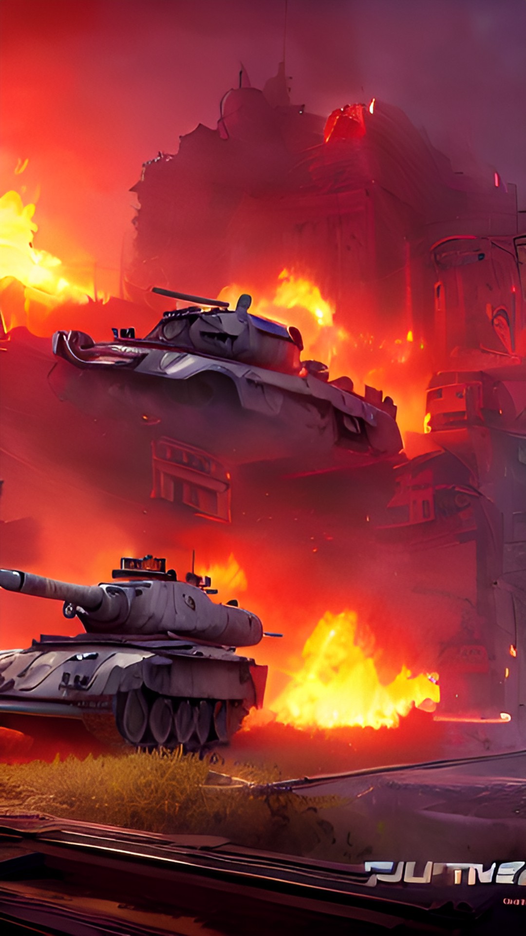 танки - the tank is burning on the background of the city preview