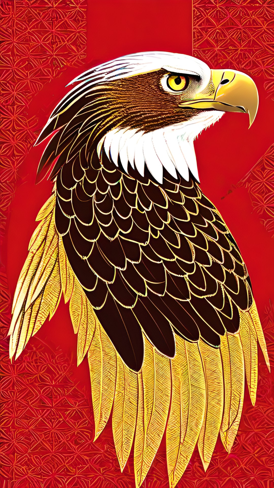 орел, Adler - create an image of a golden eagle in the form of a pattern resembling a coat of arms on a red background stylized as an artistic theme preview