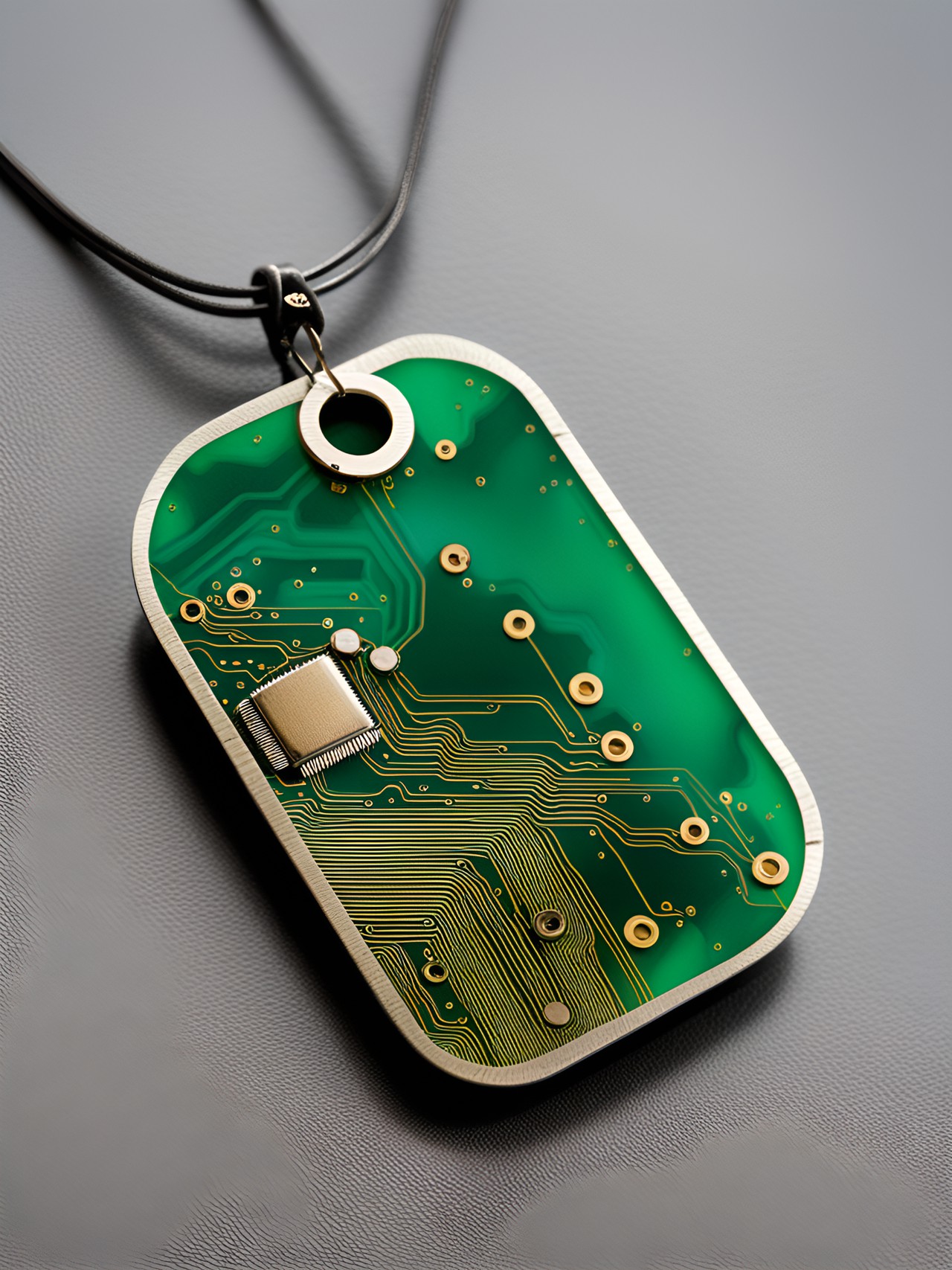 good luck charm against technical glitches and network outages, recycled circuit board pendant necklace preview