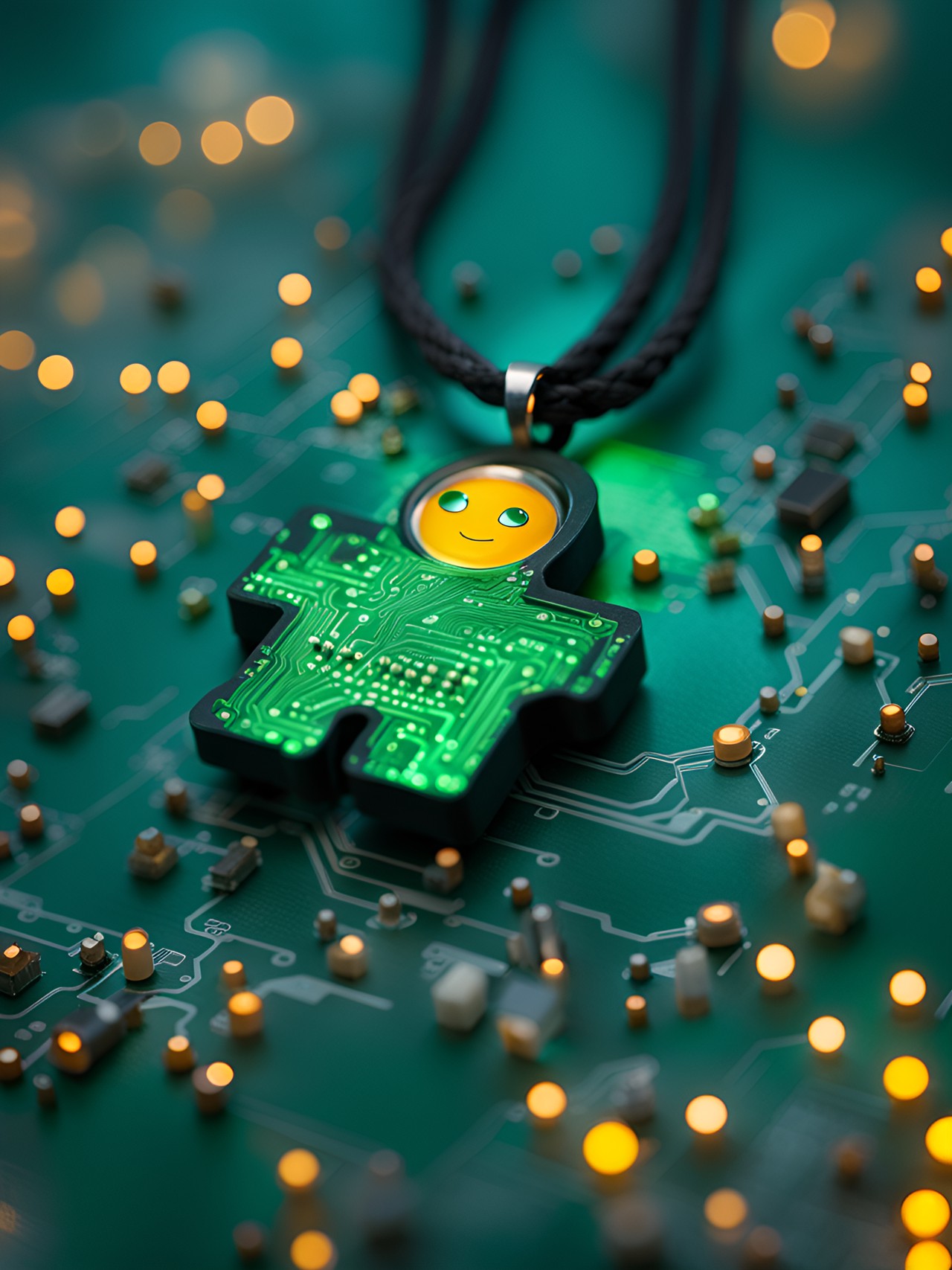 good luck charm against technical glitches and network outages, recycled circuit board pendant necklace preview