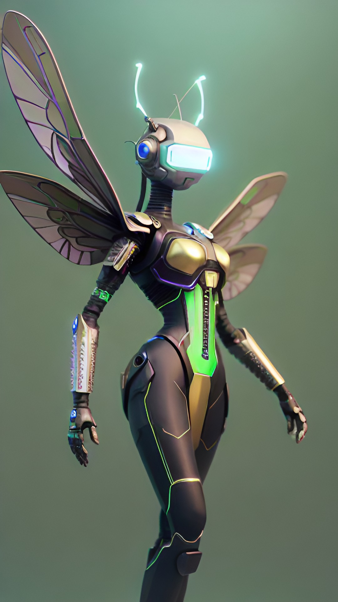 anthropomorphic human woman insect with antennas, wings, bug eyes, 4 arms, stick arms preview