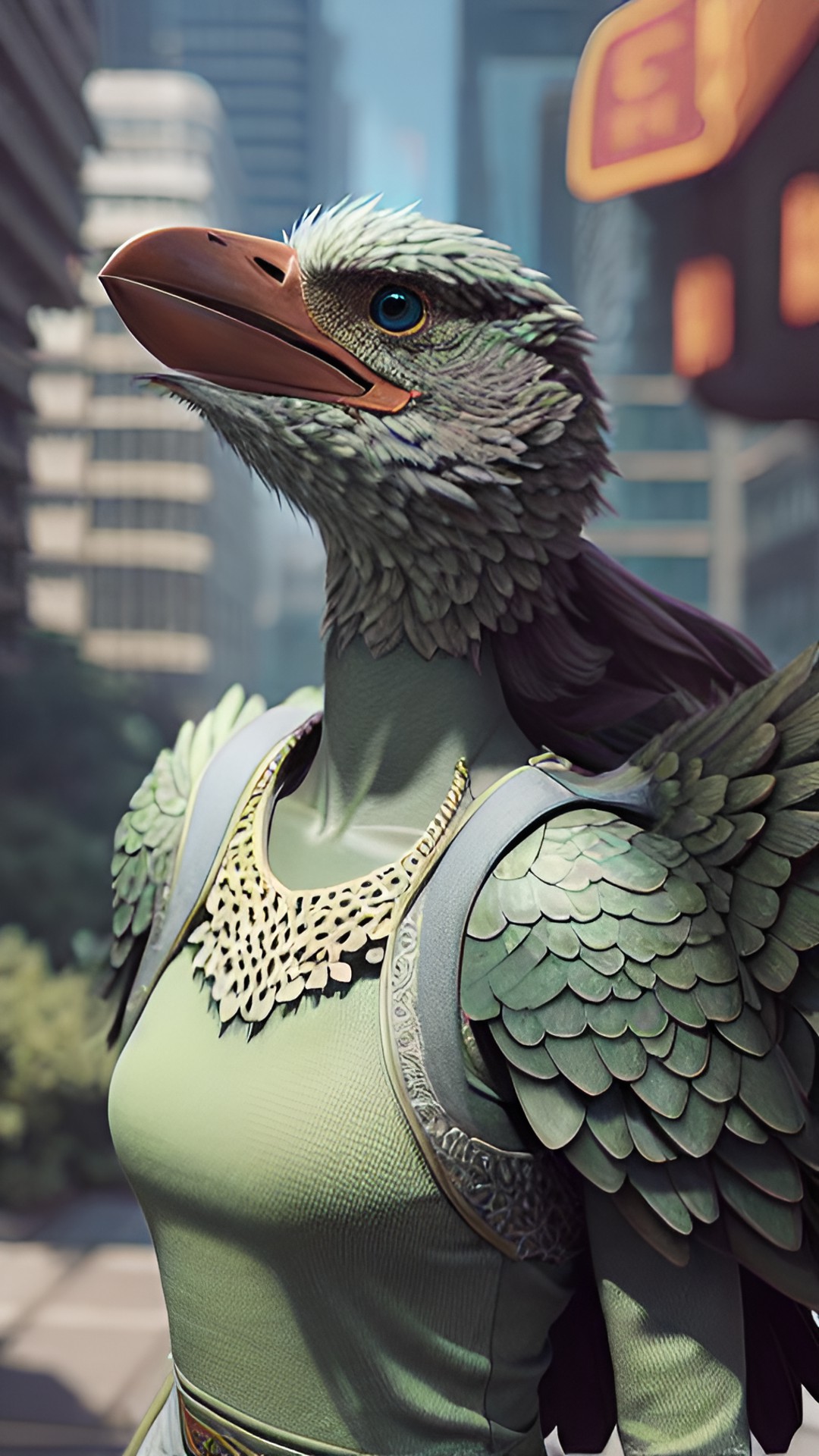 anthropomorphic human woman bird with a beak, wings preview