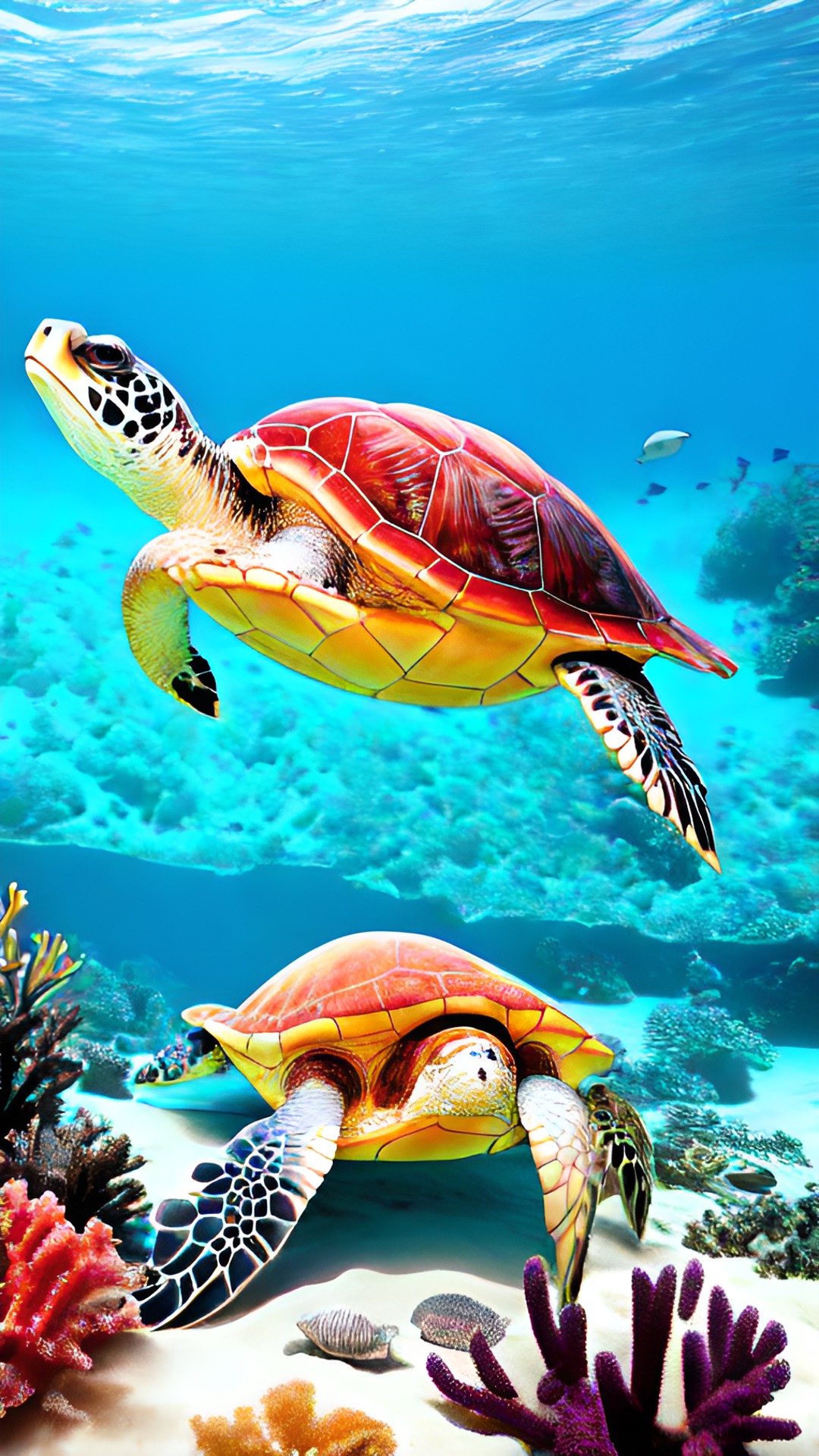 beach with sea turtle in coral reefs ￼ preview