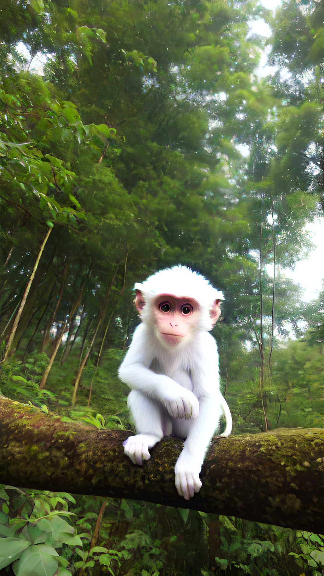 white monkey with no legs in a forest preview