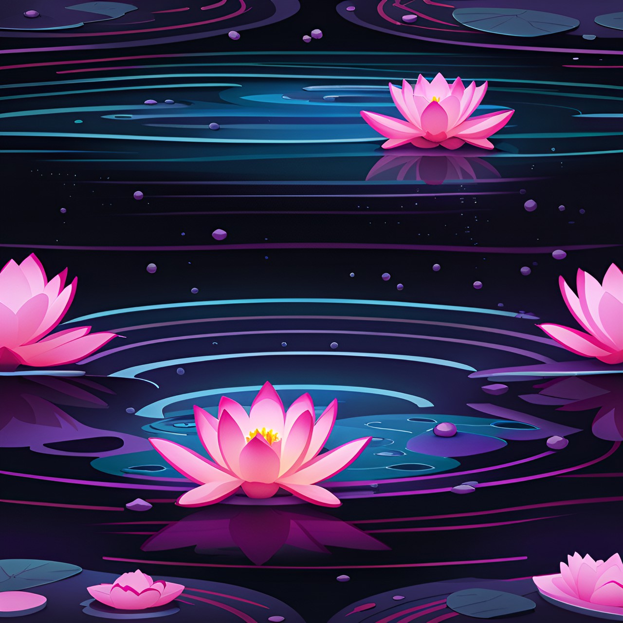 Lily pads and lotus🪷 - lily pad with little pink flower on top in the water, and a purple lotus 🪷 preview