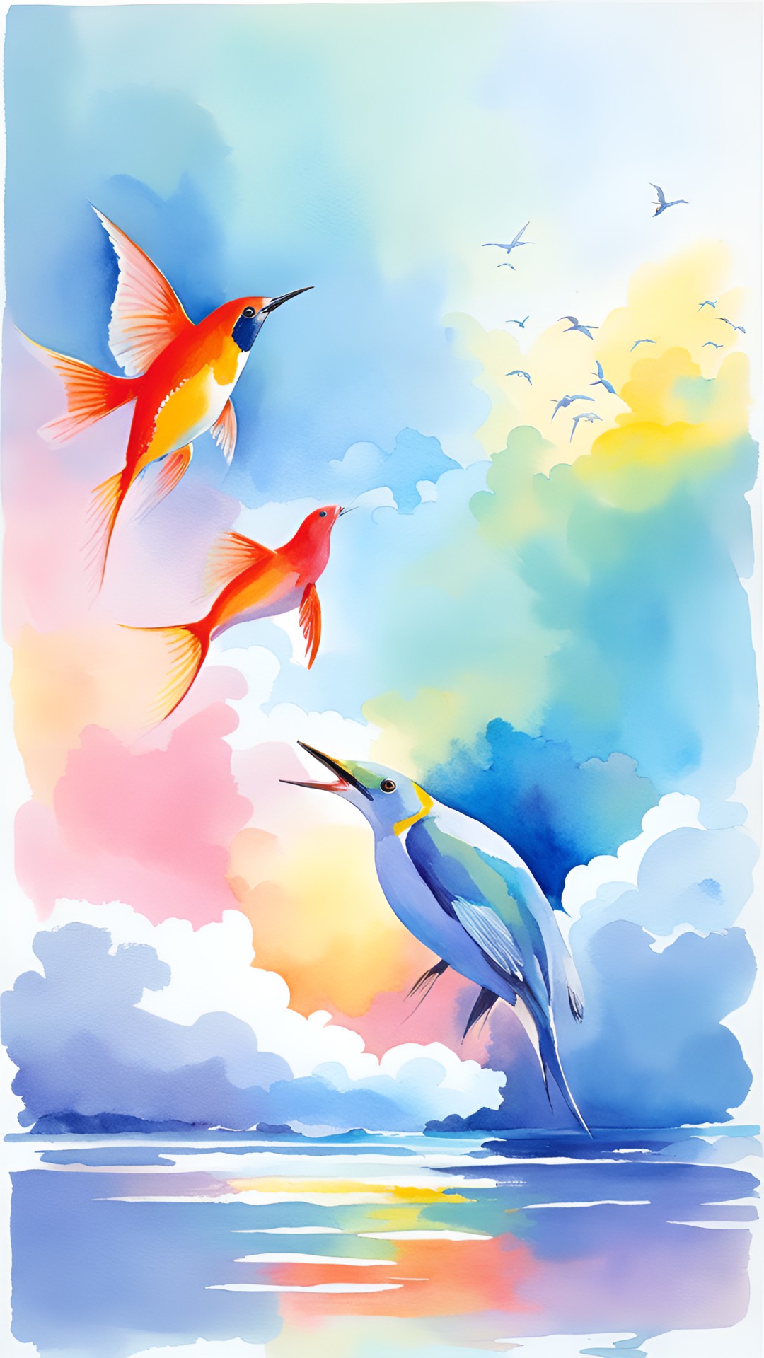 fish and bird kiss where water and sky meet.  fish and bird only preview