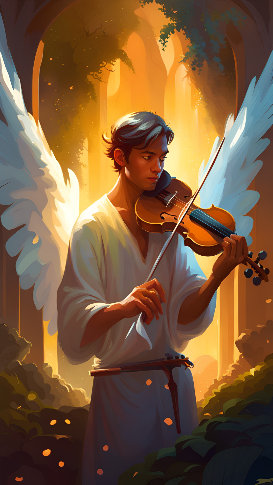 male angel playing the violin,highly detailed. fantasy art preview