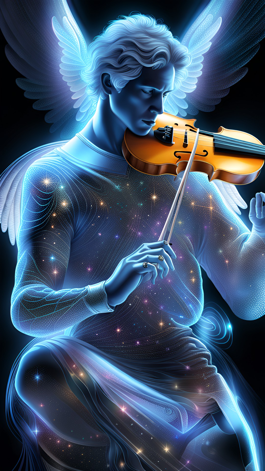 male angel playing the violin, heavenly, highly detailed. fantasy art preview