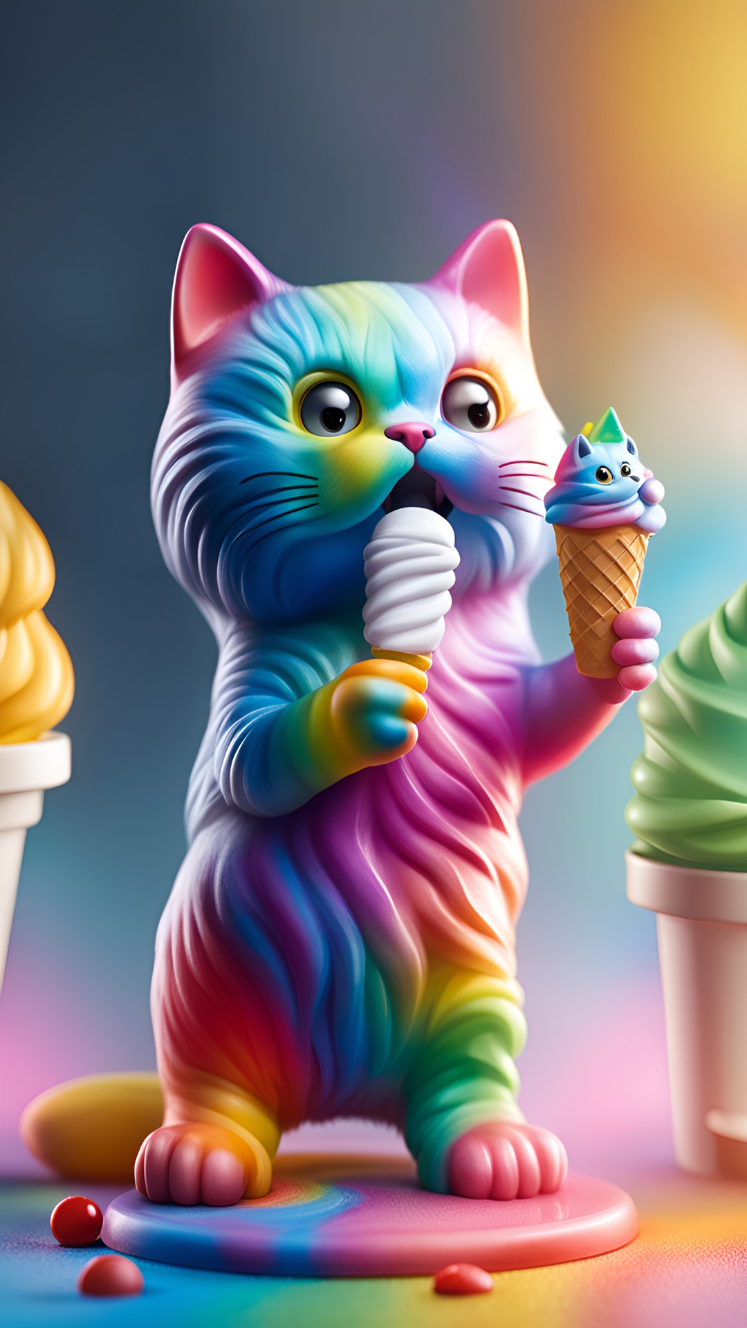 Rainbow treat cat - rainbow cat eating ice cream cone while standing on its hind legs preview