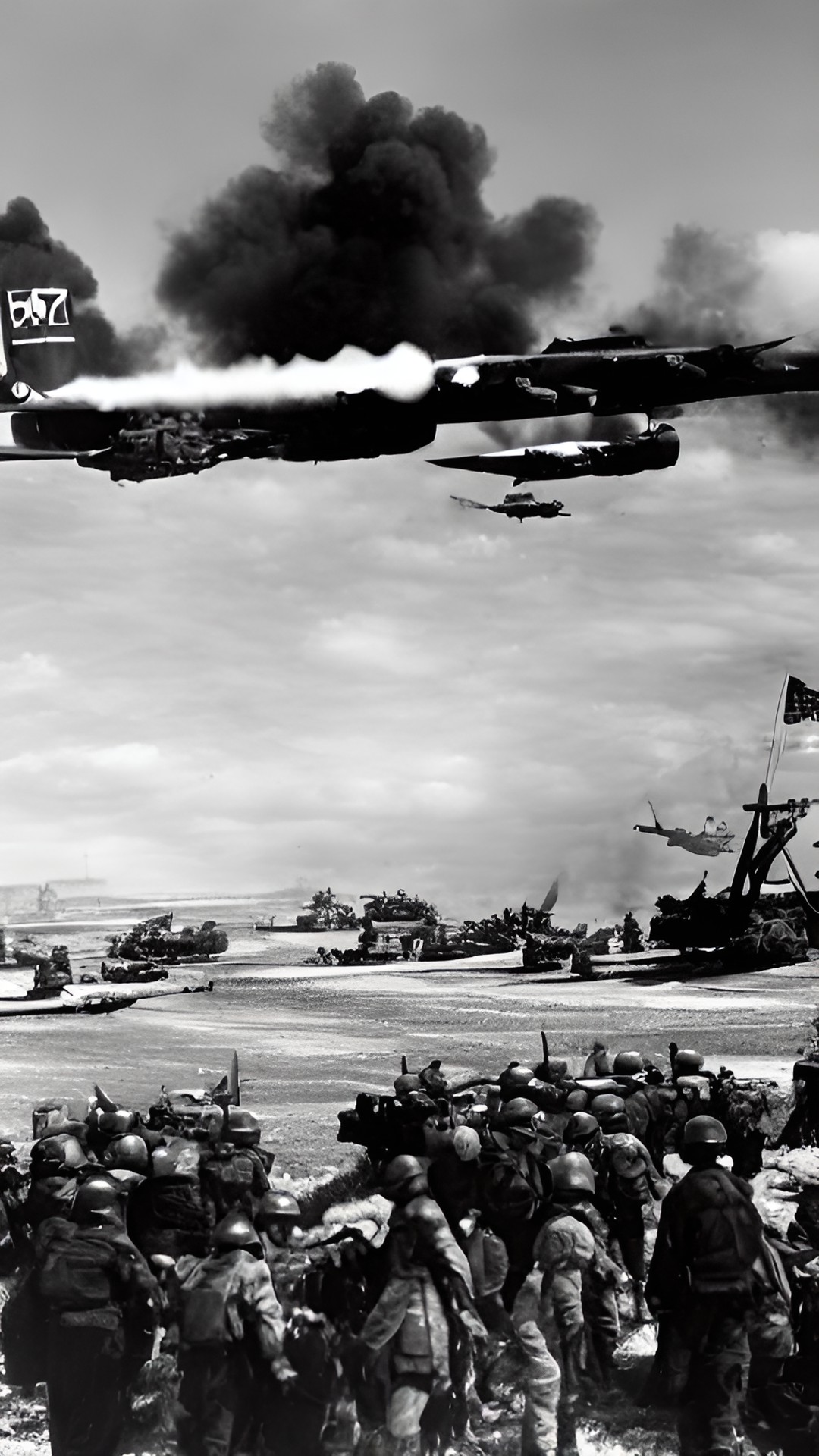 The horror of war - world war ii battle with nuke in the background ￼ preview