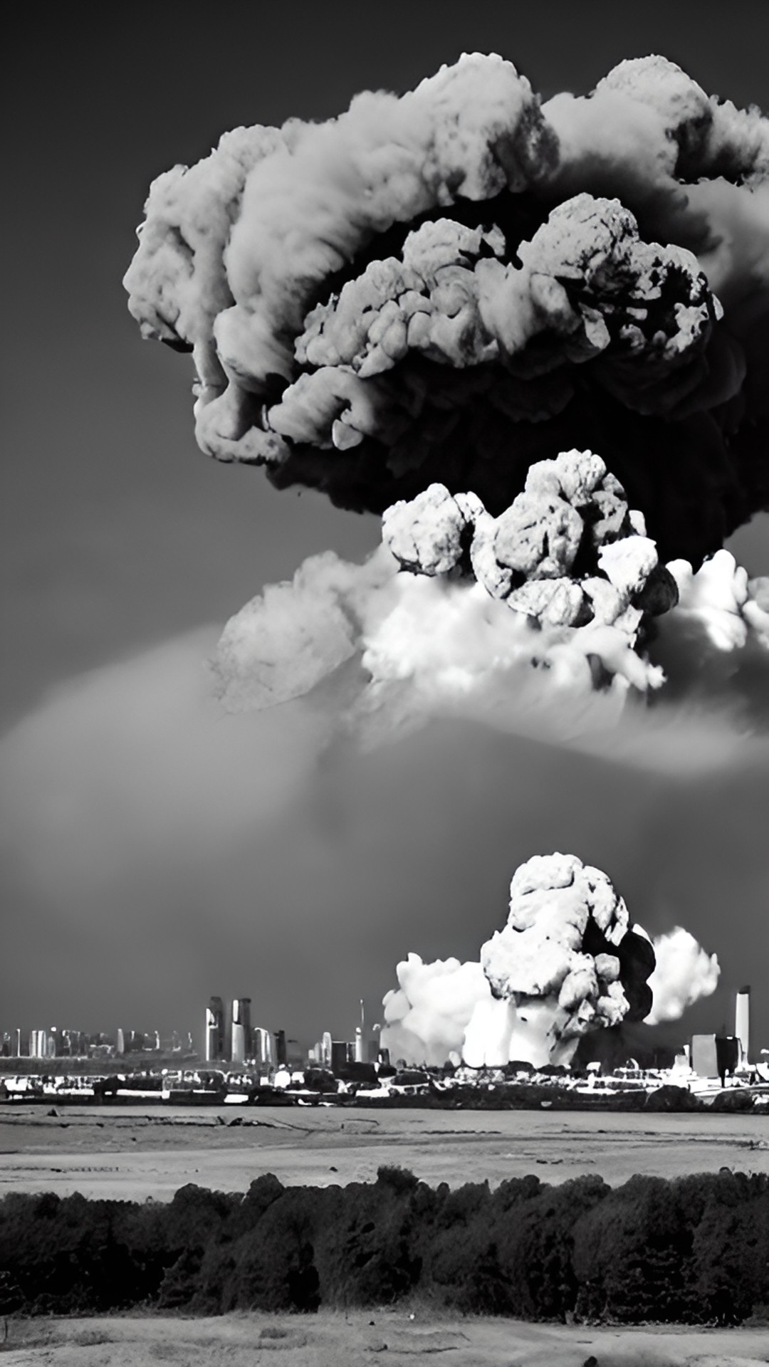 Hiroshima, Japan ￼ - a nuclear bomb ￼ detonating ￼ - a nuclear bomb detonating, sending a mushroom cloud of smoke and debris into the sky. with destroyed buildings that stretch for miles. ￼ preview