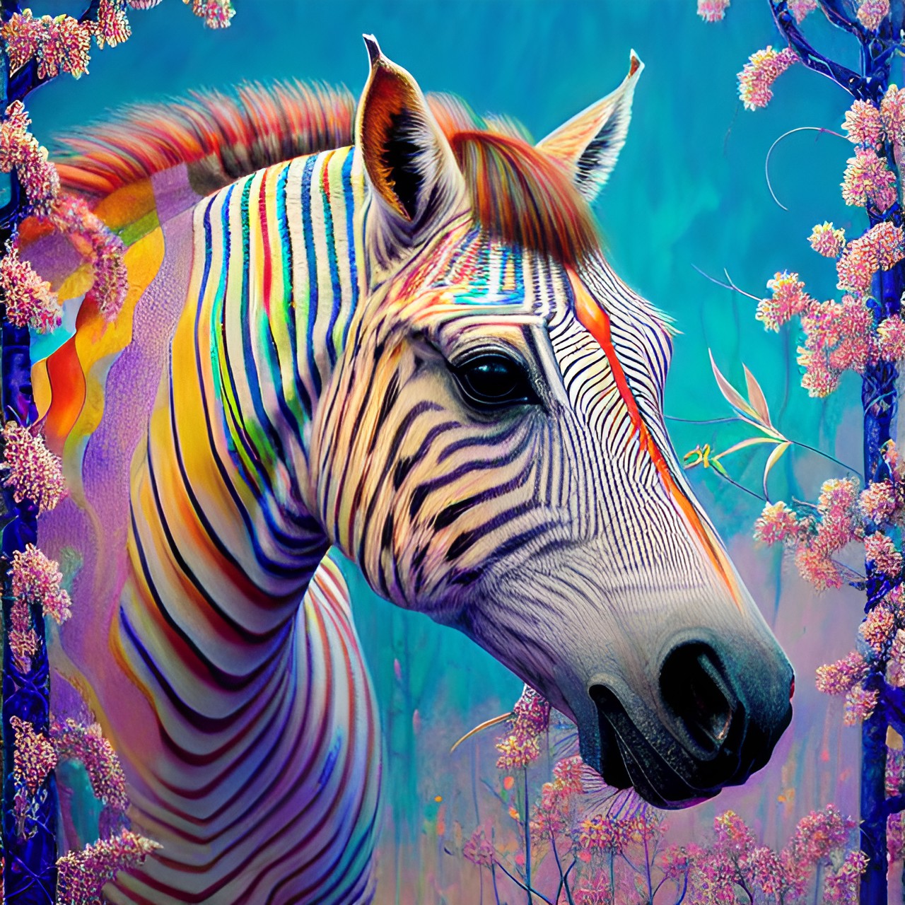 a appaloosa horse, light microscopic, with his stripes shining in the light. preview