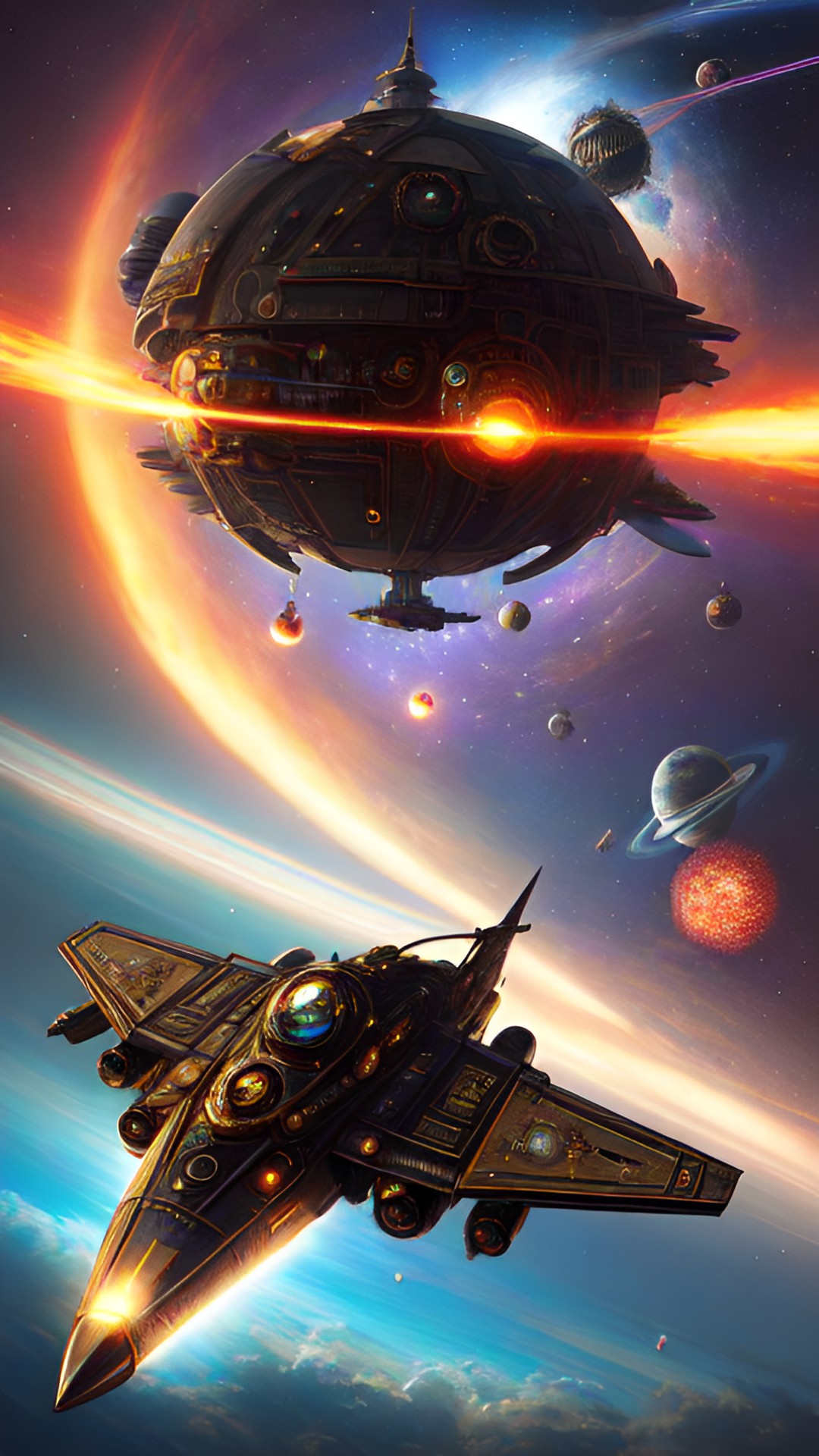 A star explore ￼ - a planet exploding with spaceships flying away ￼ - preview