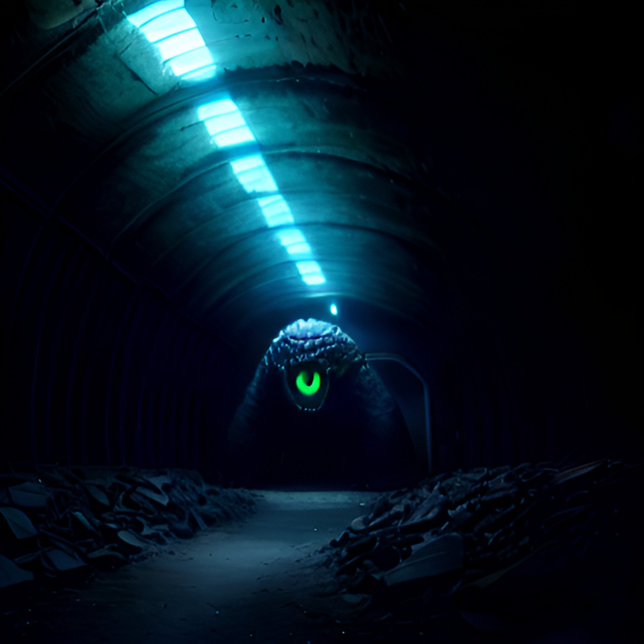 i want the setting to be in an underground facility, where there would be the creature all in black preview