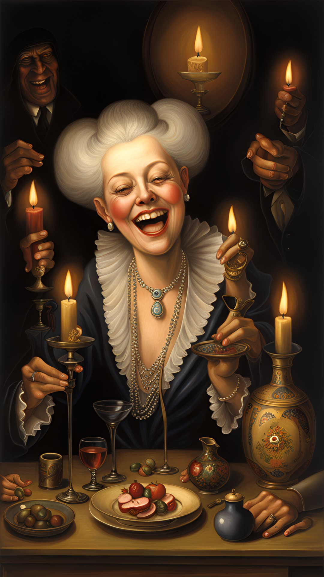 aristocrat woman laughing holding alcohol by candle light, decadence 
franciszek starowieyski
suehiro maruo
mark ryden
chris cunningham
william mortensen
hieronymus bosch
kazuo umezu
mike winkelmann
matthew barney
goya
trevor brown
h.r. giger
zdzisław beksiński
francis bacon
salvador dalí
clive barker
joel-peter witkin
junji ito
hans bellmer
mark r preview