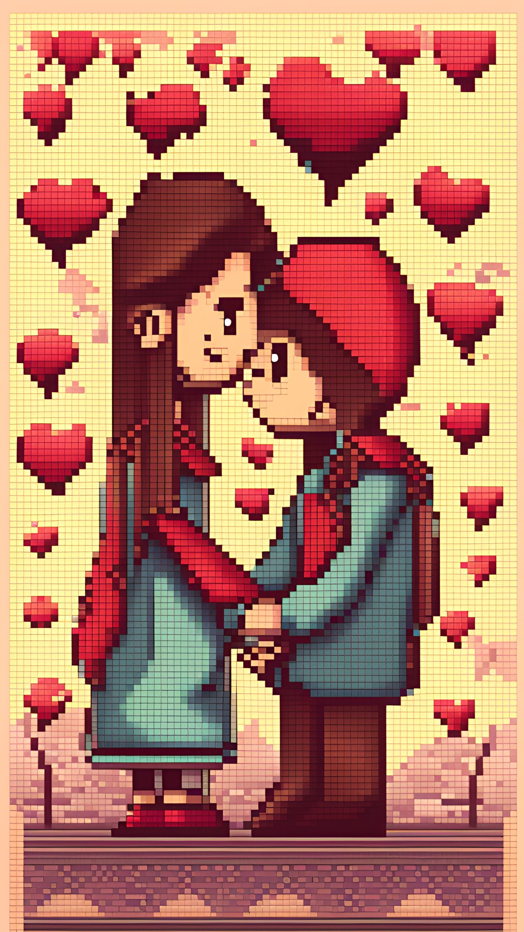 romantic couple, love and hearts, pixel art, 8bit preview