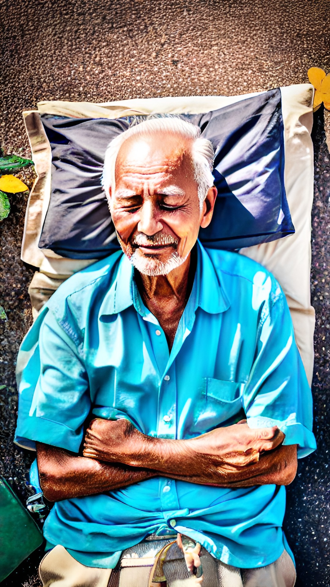 rich man sleeping on the road on a bright sunny day and a old poor man with lots of rich happiness preview