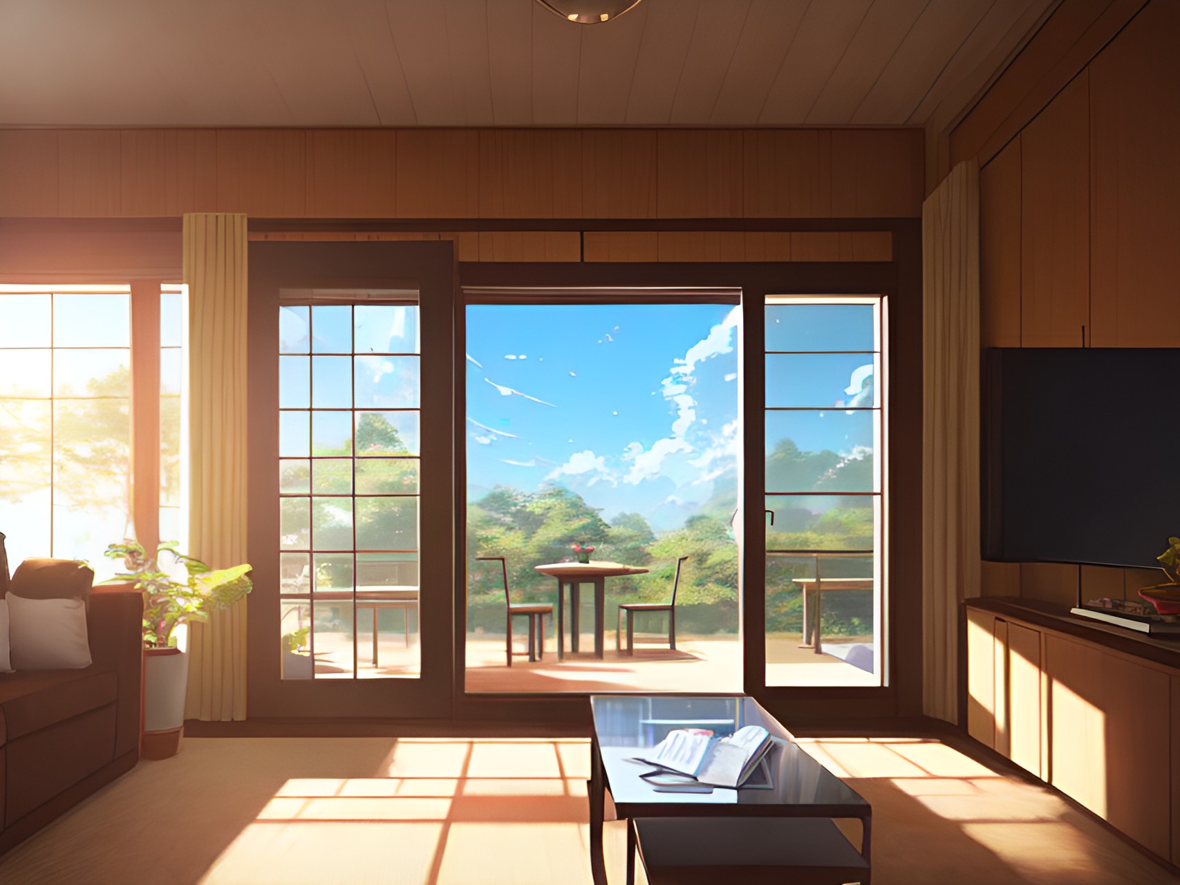 a living room with morning sun shining from outside the window. preview