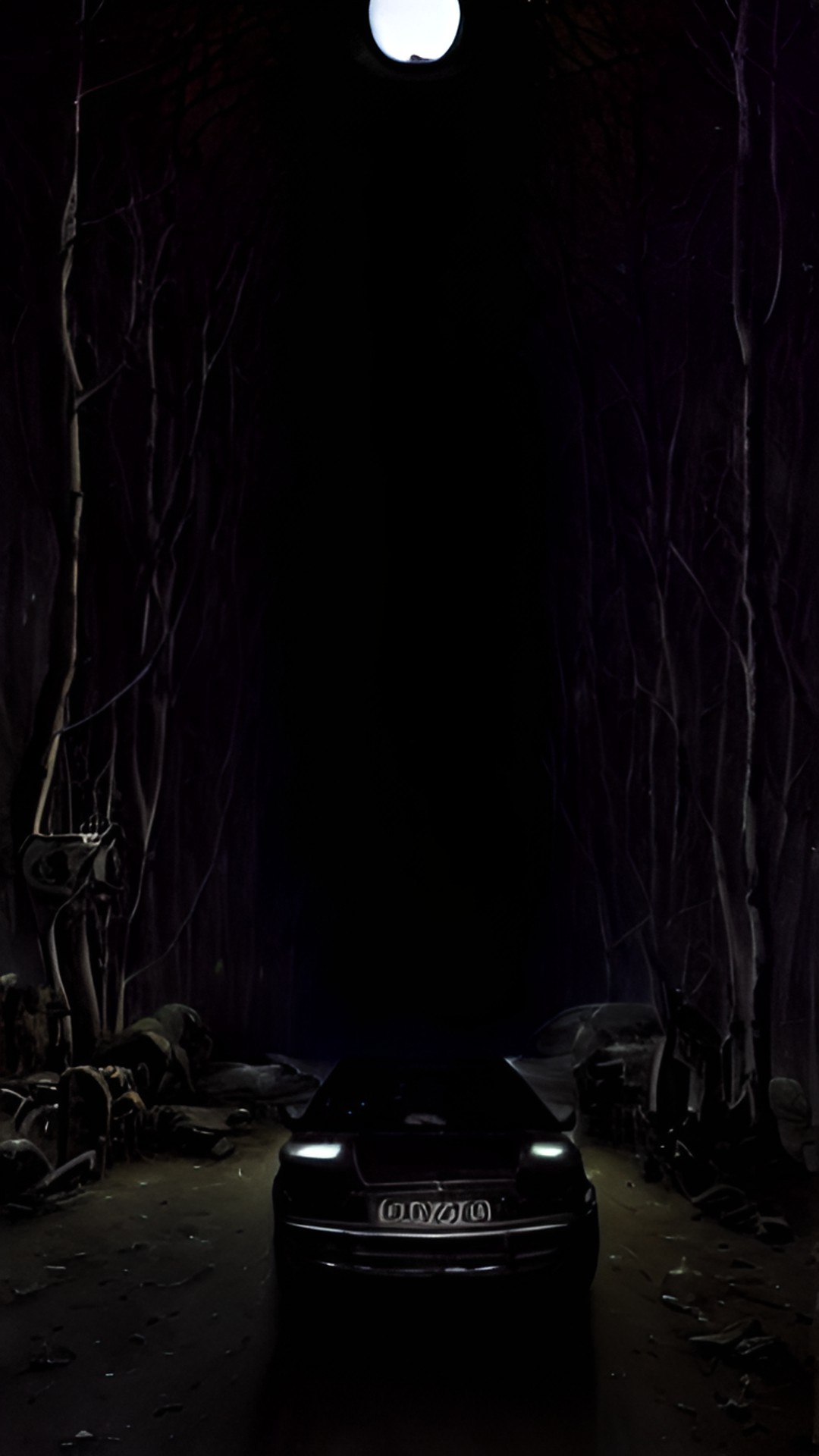 The black tunnel - person driving into a all pitch black tunnel with a light at the end preview