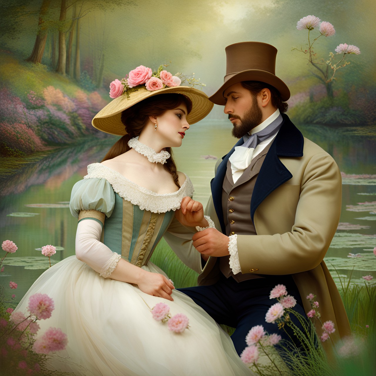 sensual romance in the nature at regency era monet style preview