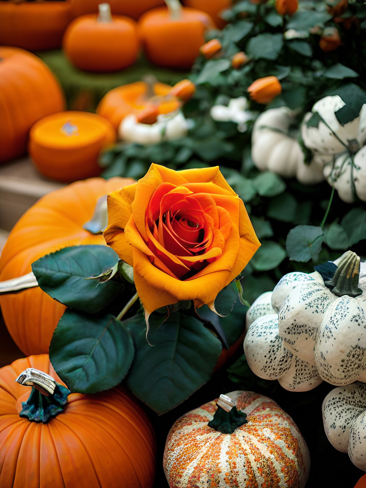 perfect pumpkin colored rose among market pumpkins preview